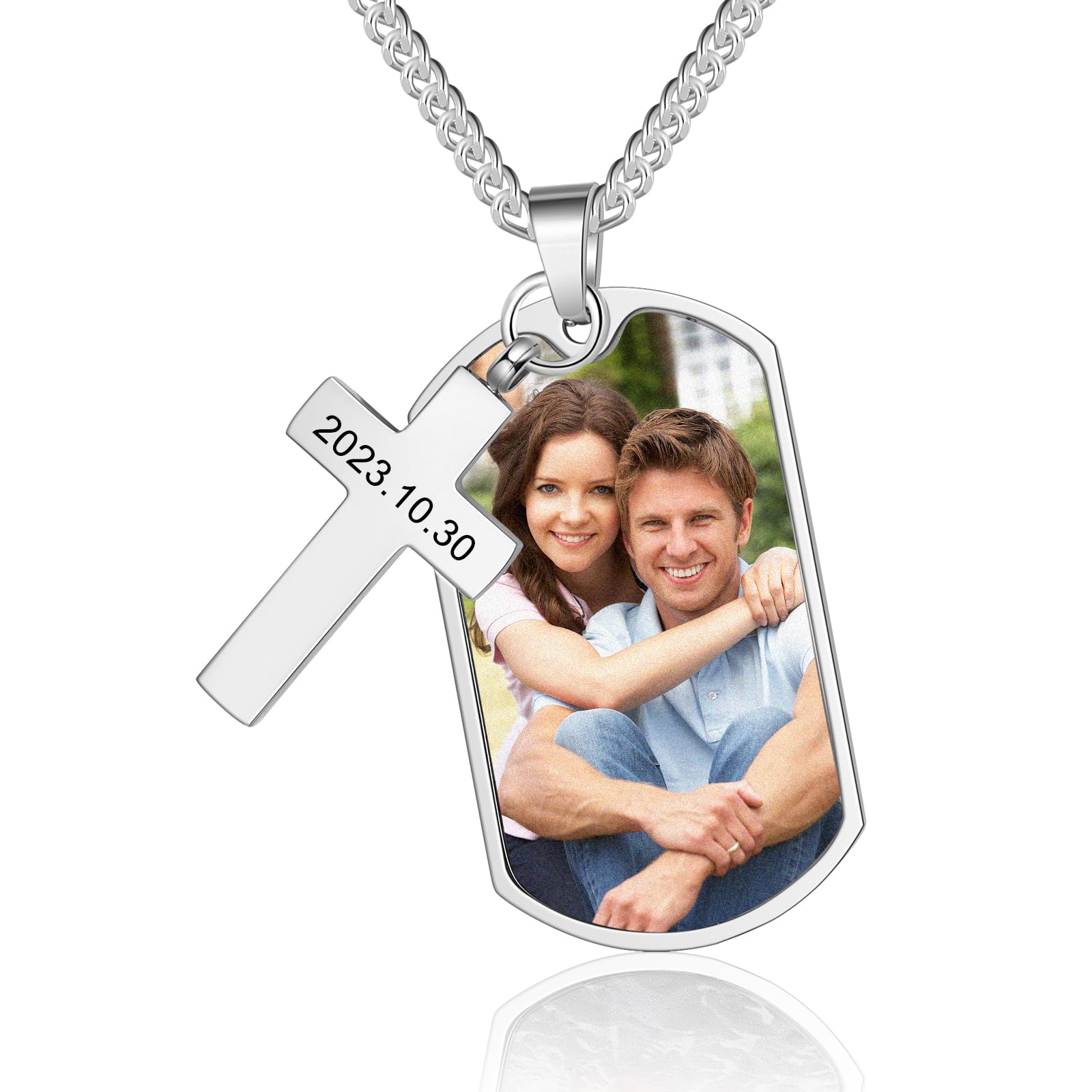 GlooracaCollar con foto Collares con foto personalizados para hombres Novio Papá Etiqueta de perro personalizada Collar colgante para el Día de San Valentín Día del Padre