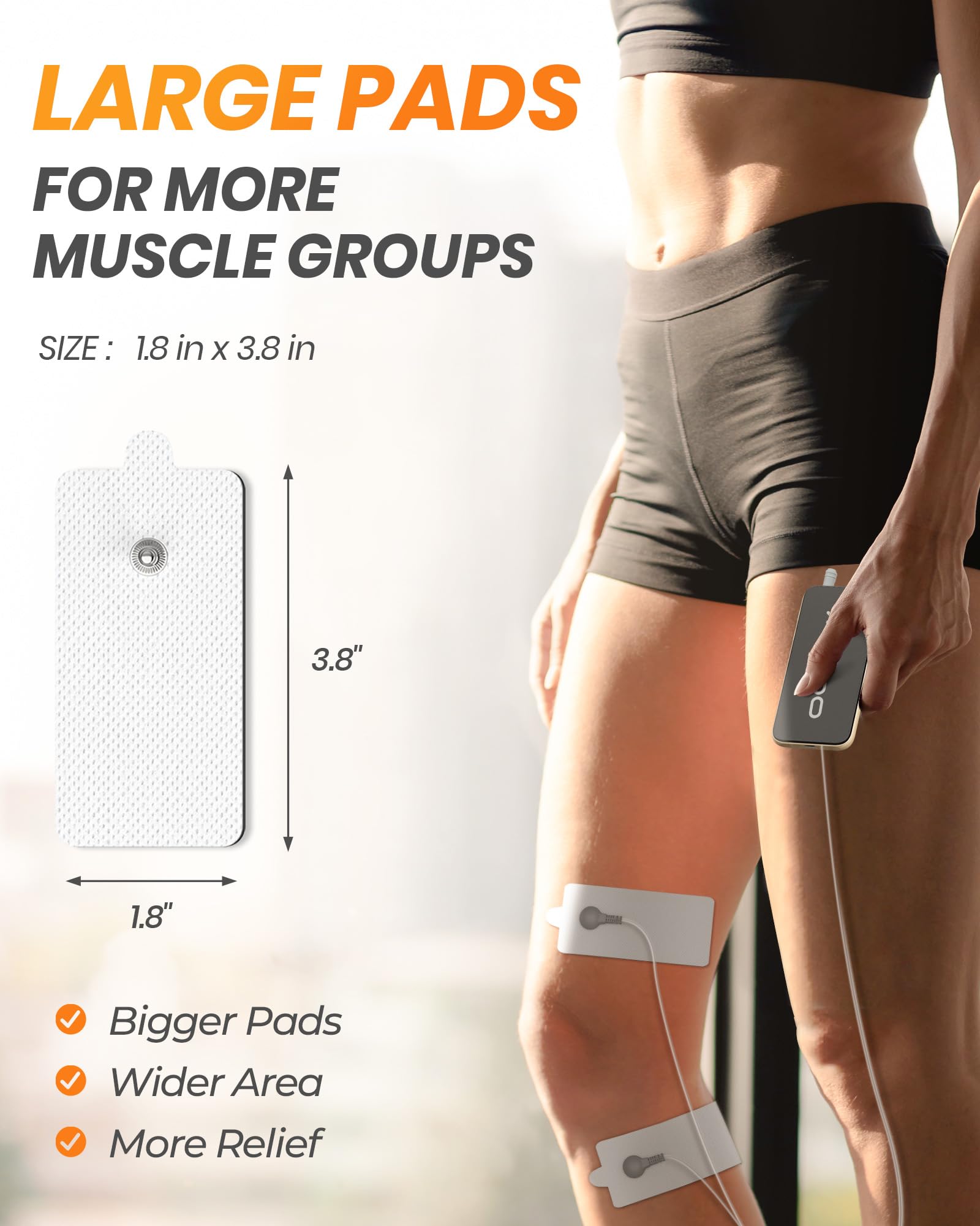 Tens-Einheiten-Ersatz-Pads, rechteckige Snap-TENS-Elektroden-Pads mit Selbsthaftung für 50 Mal, AVCOO latexfrei, 4,6 x 8,8 cm, kompatibel mit TENS-EMS-Geräten, verwenden Sie 3,5 mm Knopfleitungen, 10
