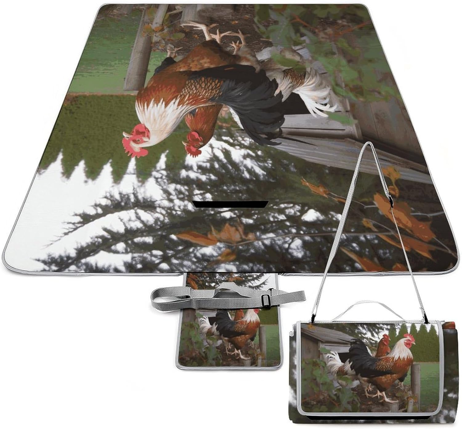 Backyard Chickens Waterproof Picnic Blanket 58.3''x58.3'',Portable and Foldable Picnic Mat with Handle,Outdoor Blankets for Lawn Park Beach Travel