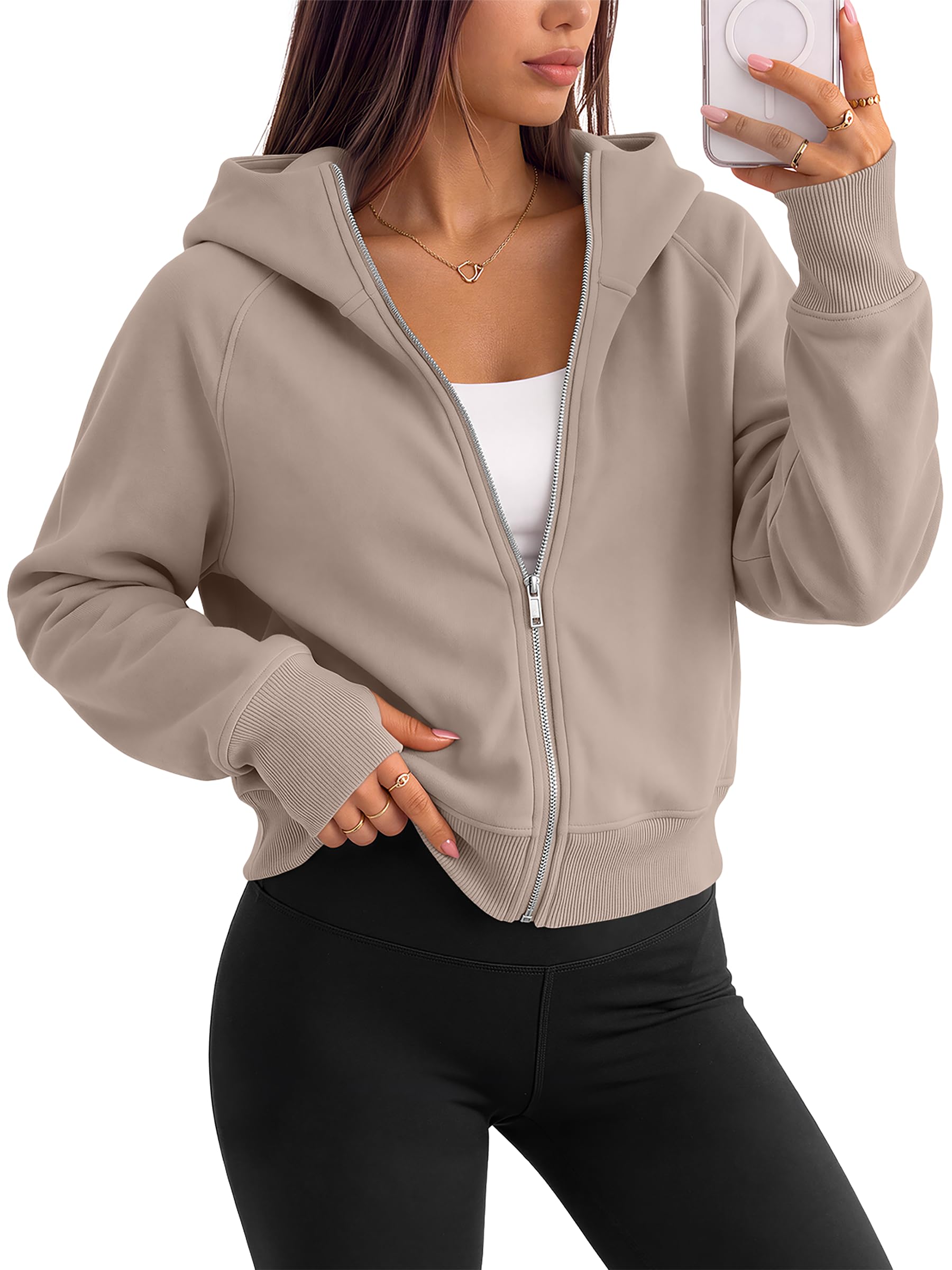 Trendy Queen Womens Zip Up Hoodies Cropped Jackets Fall Clothes 2026