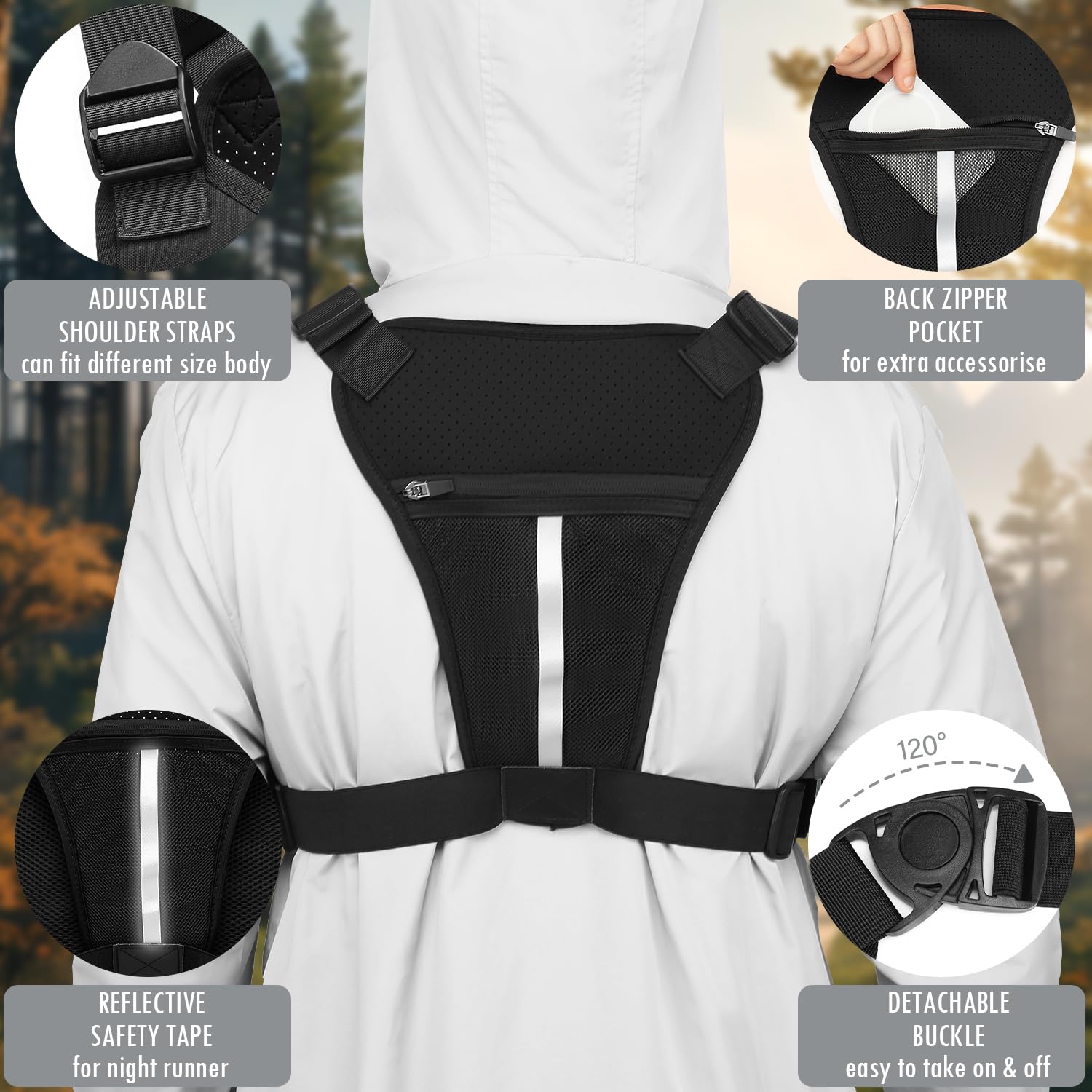 Bolsa táctica en el pecho para hombre y mujer, con tira reflectante, chaleco deportivo para correr, ciclismo, etc