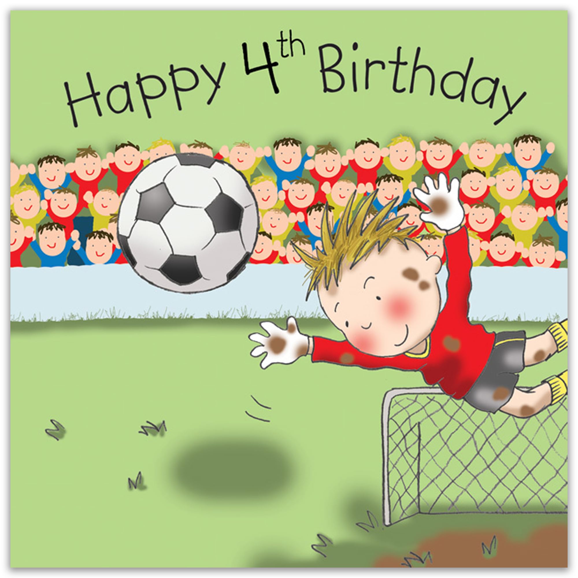 Twizler Geburtstagskarte Zum 4. Geburtstag Für Jungen – Fußball-Motiv Mit Tor & Ball, Gestanzt, Inkl. Rotem Umschlag