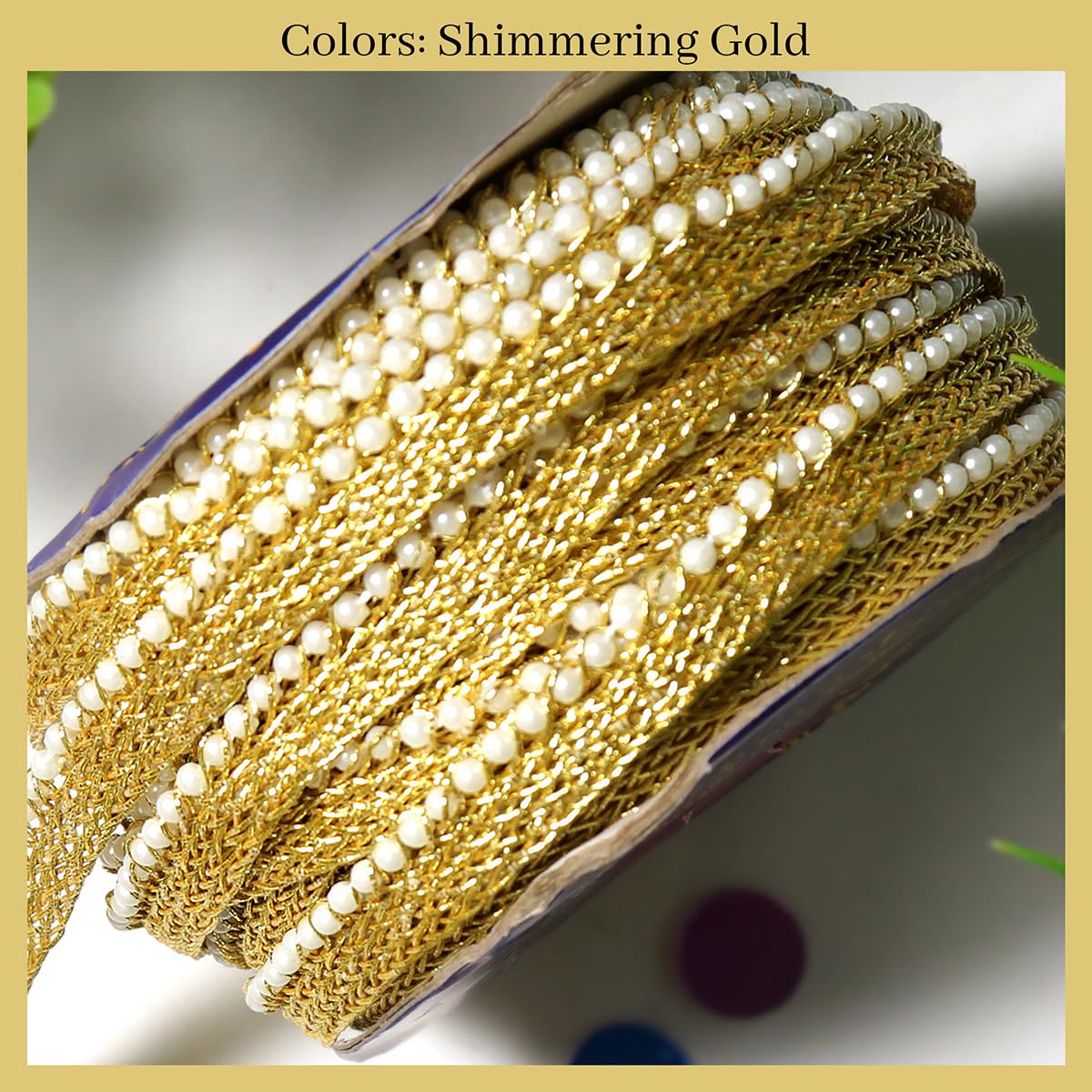 Embroiderymaterial Pearl Lace with Shimmering Gold Finish Zari Border Lace Perfect for for Saree, Blouse, Dupatta, Lehenga, Sewing, Designing Crafts and Home Decor (9 Meter) 1