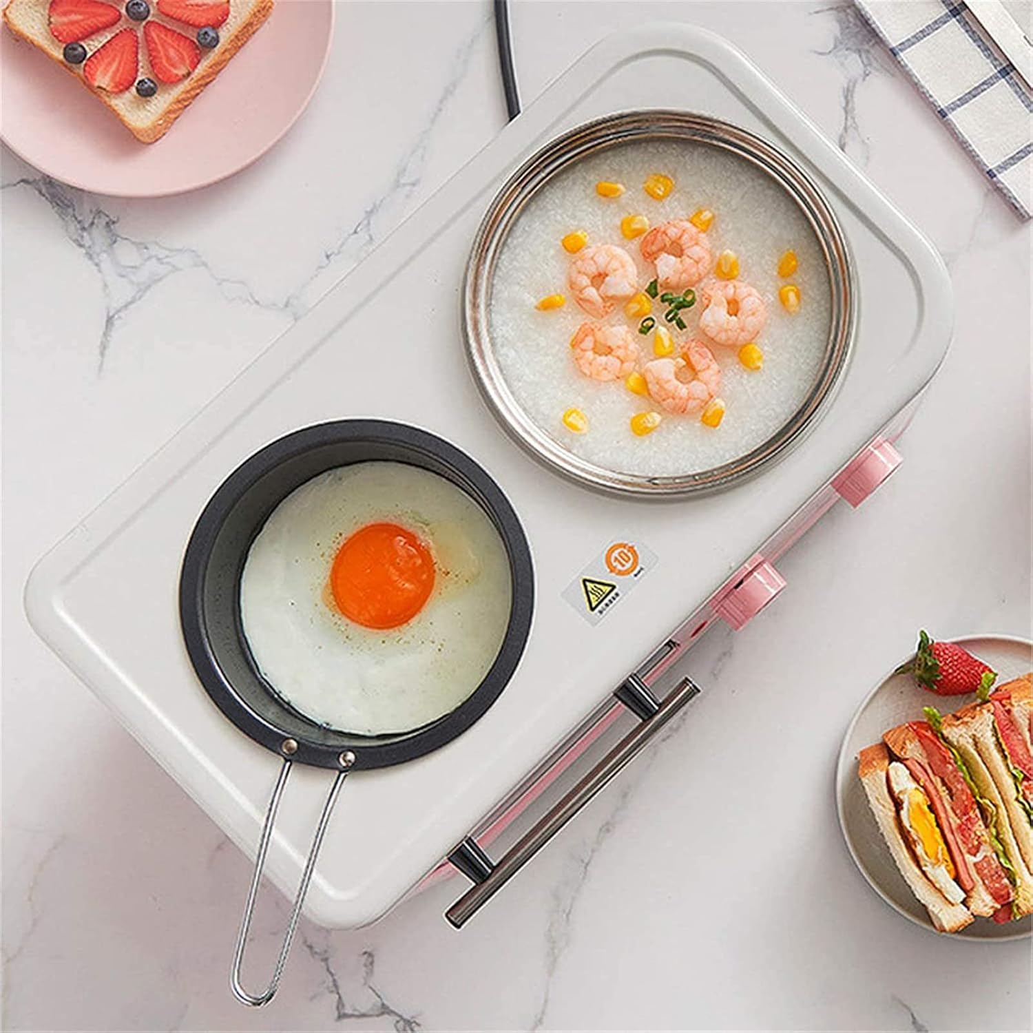 Macchina per La Colazione Multifunzione, Mini Forni 3 in 1 con Grill Elettrico E Doppia Piastra, Stazione per La Colazione in Famiglia per La Cottura