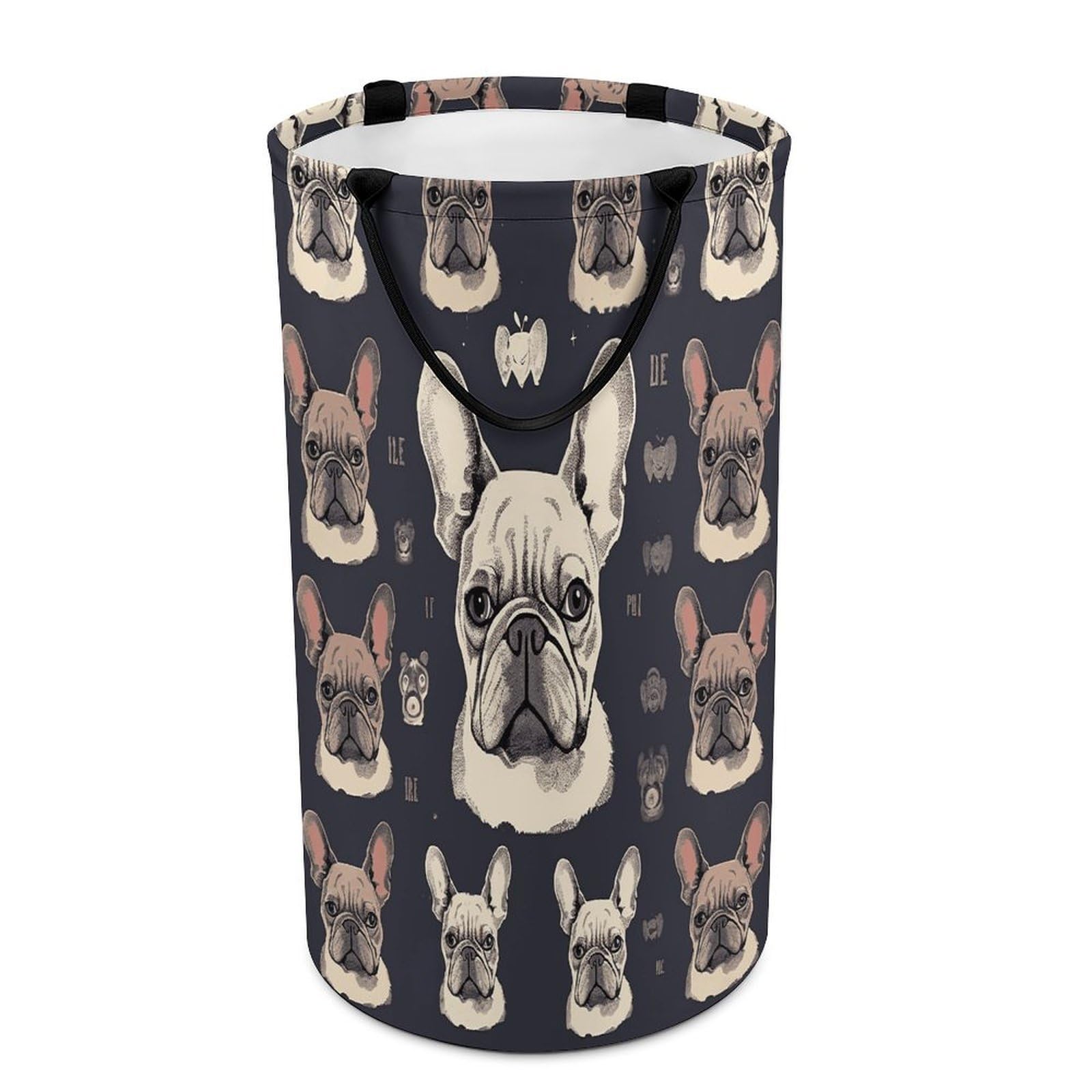 I Love French Bulldog Laundry Basket with Handles Large Collapsible Laundry Bag Freestanding Waterproof Clothes Hamper Decor Storage of Dirty Clothe for Family Bathroom 86L