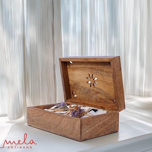 Miniatura 6 de Mela Artisans Caja de recuerdo de madera Memoria de madera de mango quemado Caja de almacenamiento de fotos con tapa con bisagras Caja