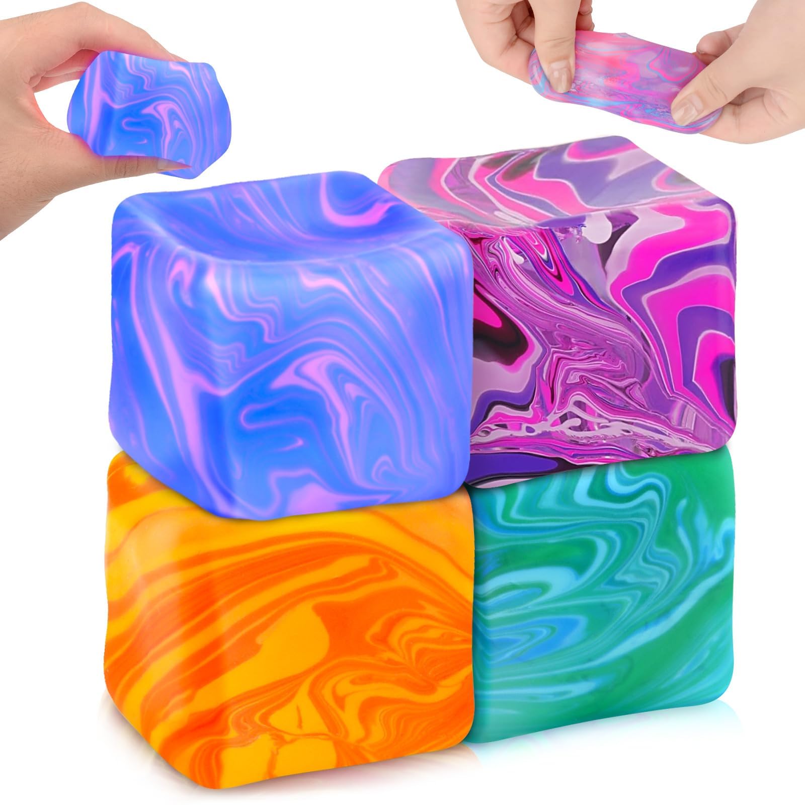 4Pcs Needoh-Nice Squishy Cube, Ice Cube Stress Relief Fidget Toys, Squeeze Doh Cube Squishy Fidget Toys for Kids Adults, Sensory Stress Balls for Autism Anxiety Relief (small)