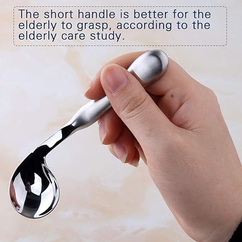 Miniatura 7 de Adaptive Utensils - Juego de 2 cucharas curvadas para diestros en ángulo, cubiertos de acero inoxidable para temblores de manos, artritis, Parkinson