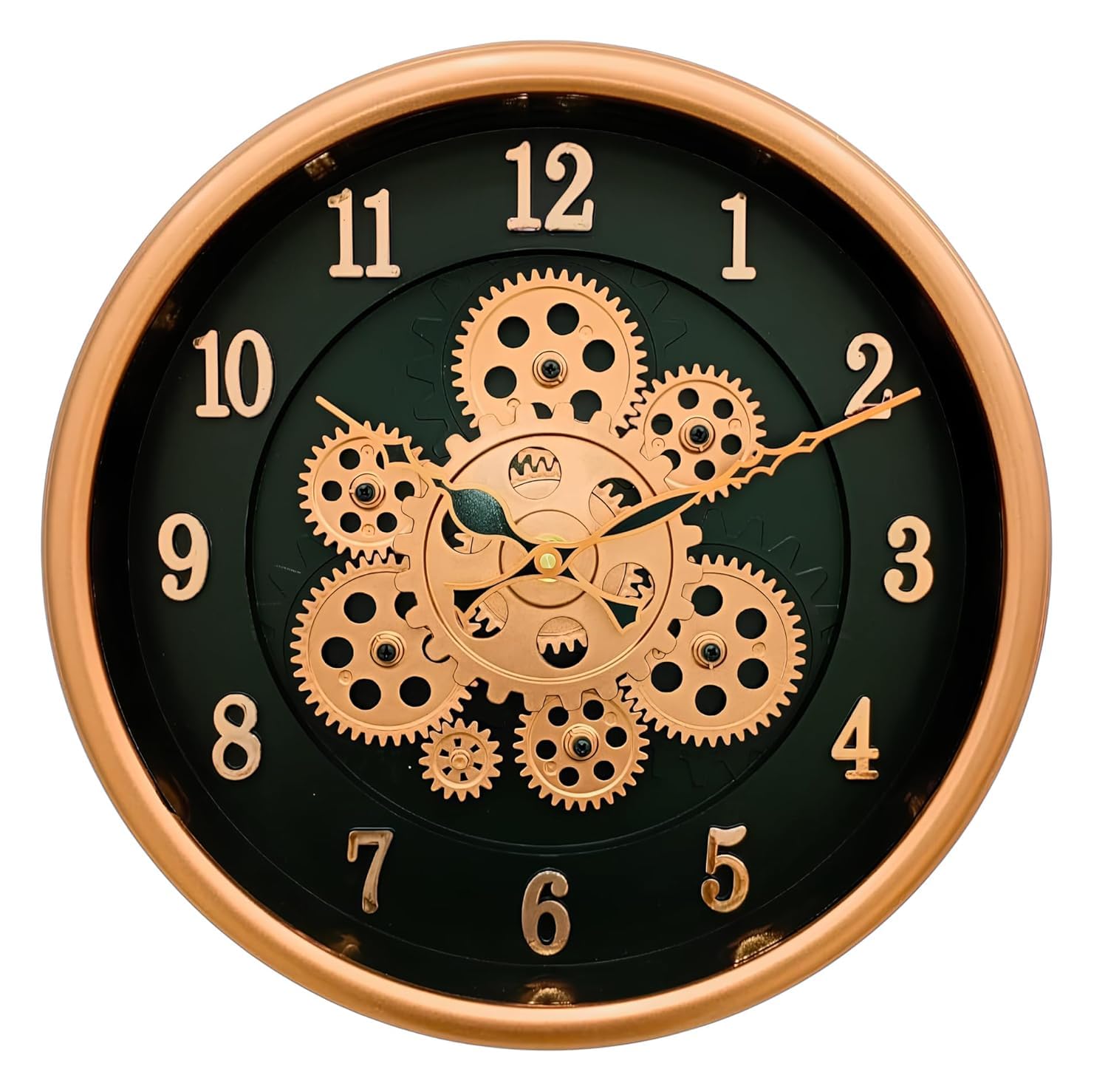Rotating Moving Gears Wall Clock Industrial Steampunk Real Moving Gear Designer Wall Clock for Living Room Home Decor Office Wooden Look Plastic Round 32cm DC-1387 (B.Copper)-image-43