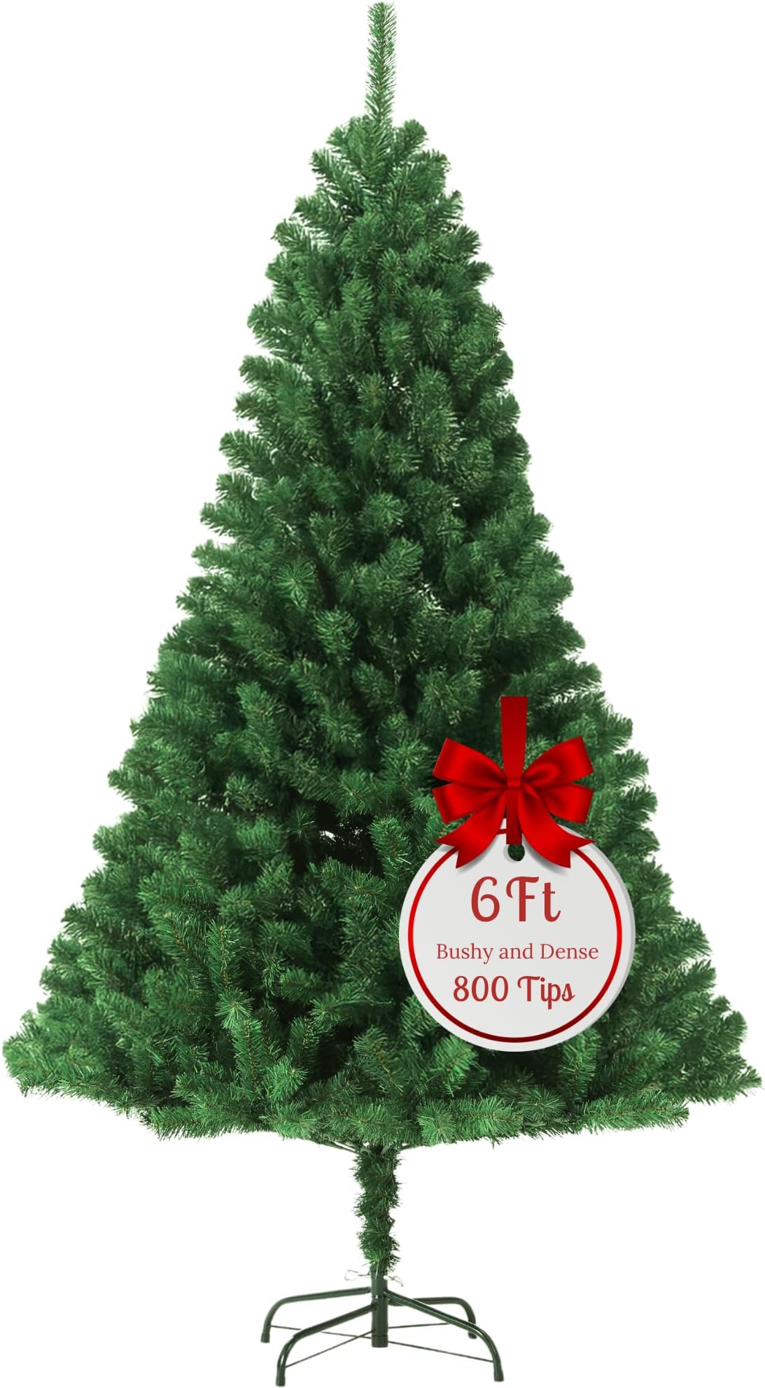 EVRE 6FT Realistic Artificial Christmas Tree 800 PVC Tips Pine Branches Metal Stand Easy Assembly Bushy Premium Fir 180cm Green Large Xmas Indoor Outdoor Holiday Decorations