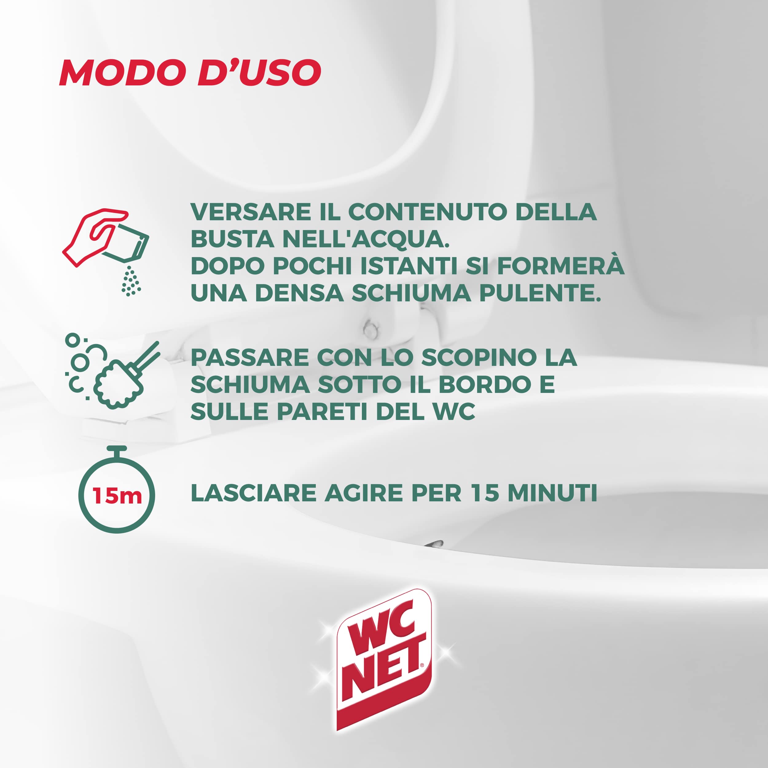 Wc Net - Energy con Candeggina, Detergente Igienizzante in Polvere per WC, Schiuma Autopulente con Azione Sbiancante, 4 Buste x 12 Confezioni