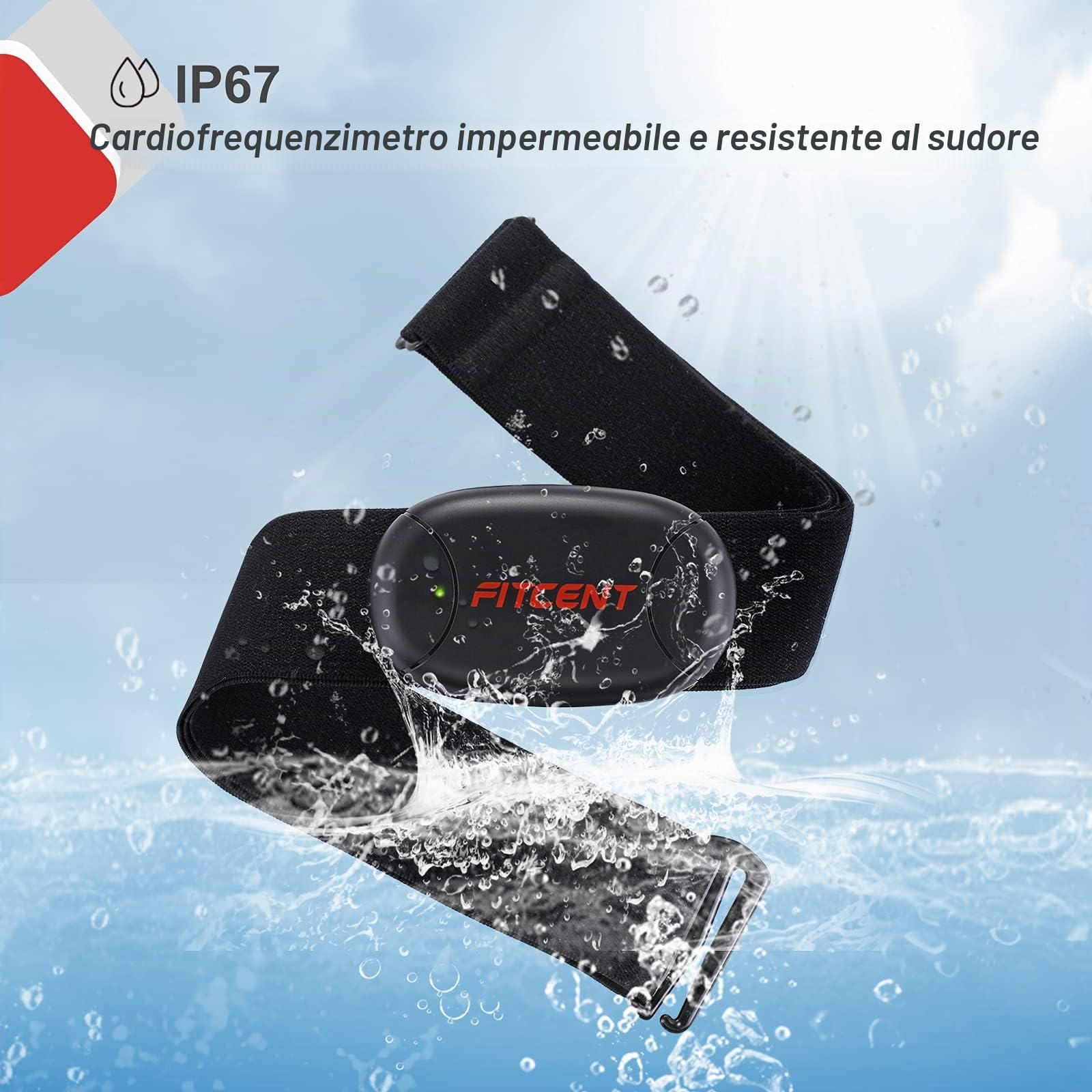 Fitcent Cardiofrequenzimetro Fascia Toracica con 5.3Khz Bluetooth Ant+, Sensore di Frequenza Cardiaca Cintura, Fitness Tracker Compatibili con Bryton Strava Garmin Polar Peloton (Nero1)