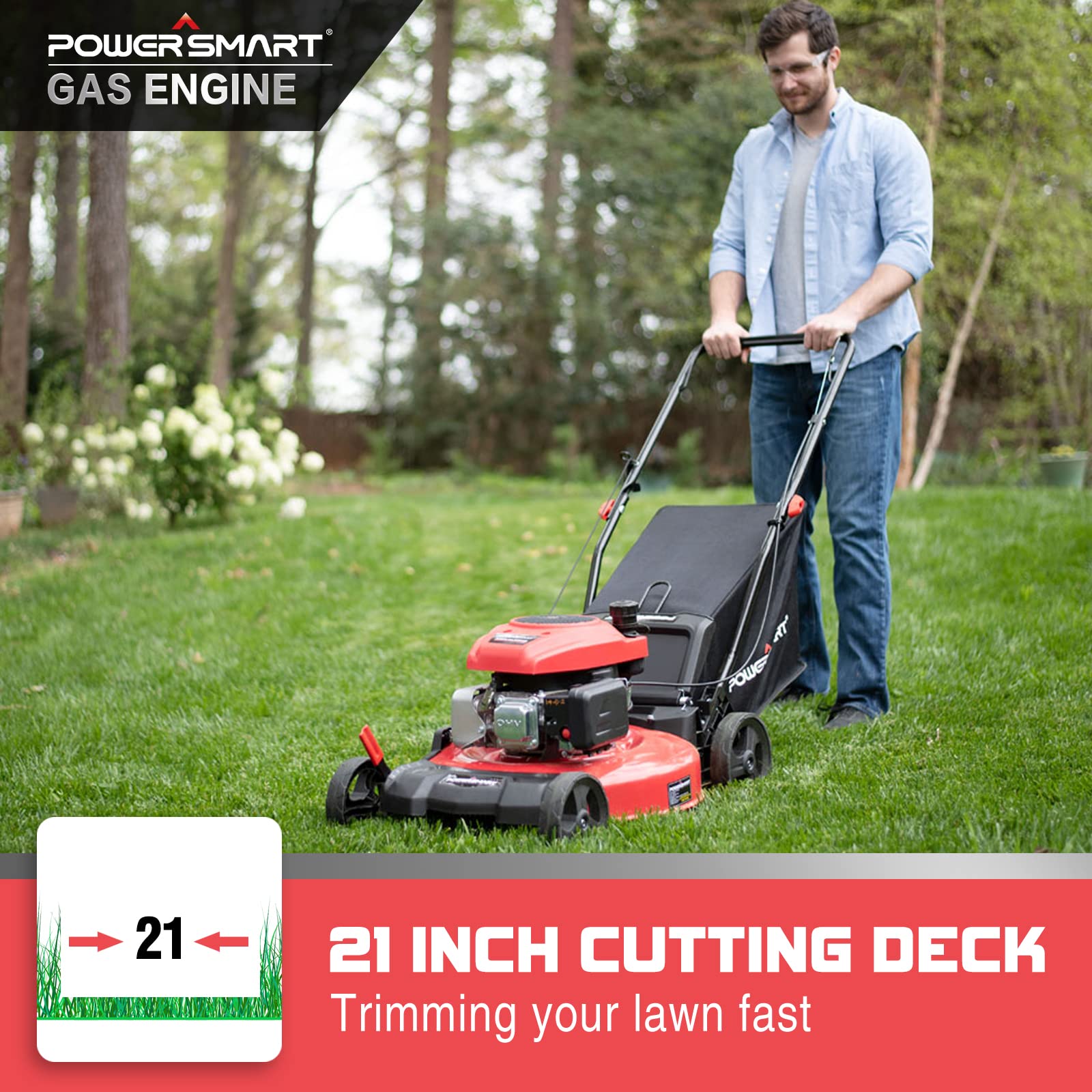 Buy PowerSmart Push Lawn Mower Gas Powered with Bagger 21 Inch, 3 in