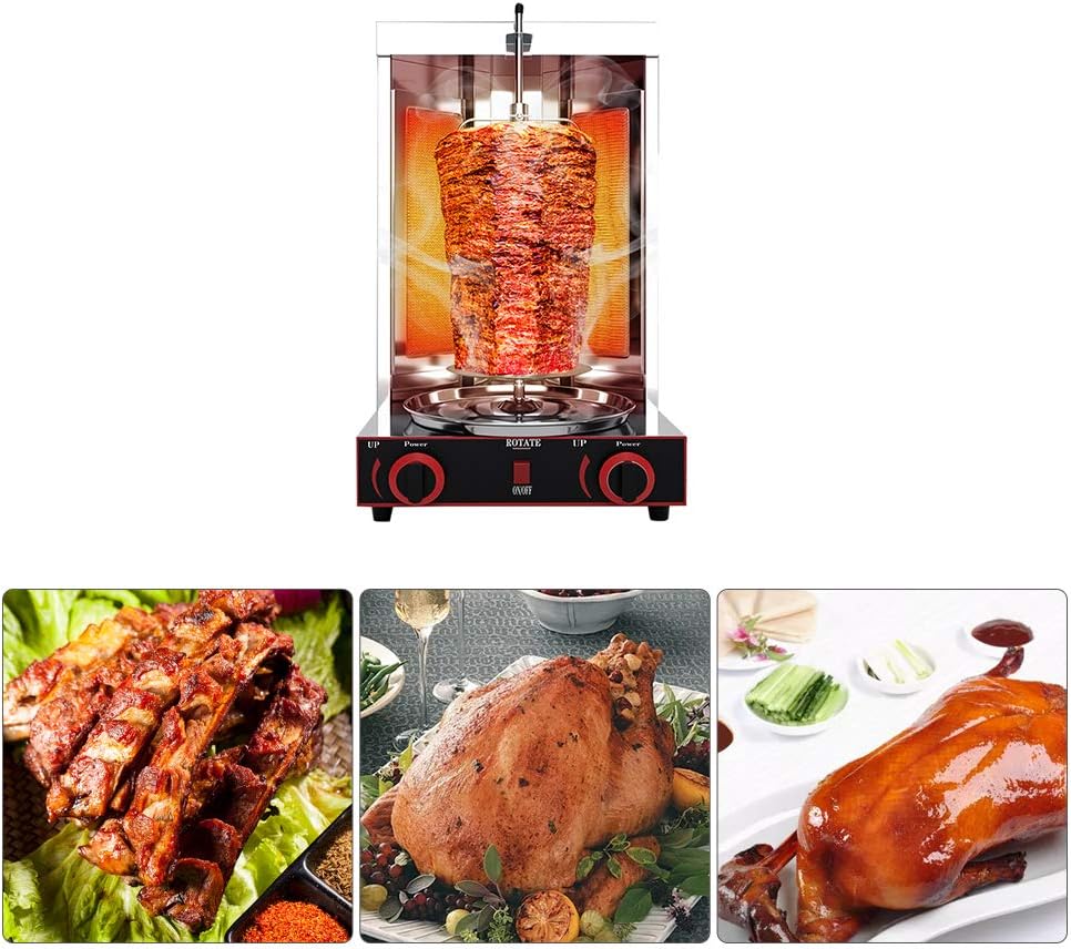 Shawarma Doner Kebab Machine Electric Kebab Grill Vertical Broiler Gyro Meat Rotisserie with 2 Burners Temperature Adjustment 50-300℃ for Commercial Home Kitchen,One Color-Gas
