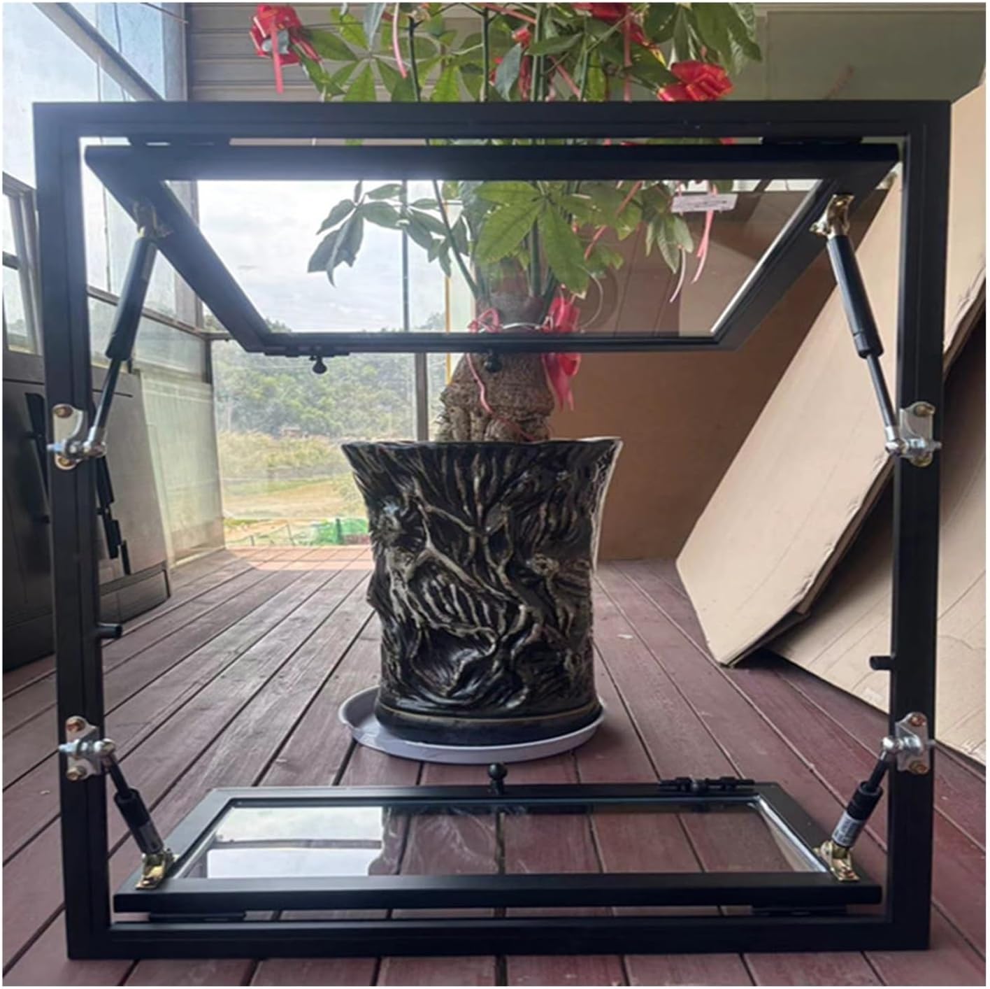 Flush Mount Tempered Glass Windows with Handle, Up and Down Open Door Ventilation Windows for Home Sheds Bathroom Chicken Coop Household Loft Garage Basement(70x90cm)