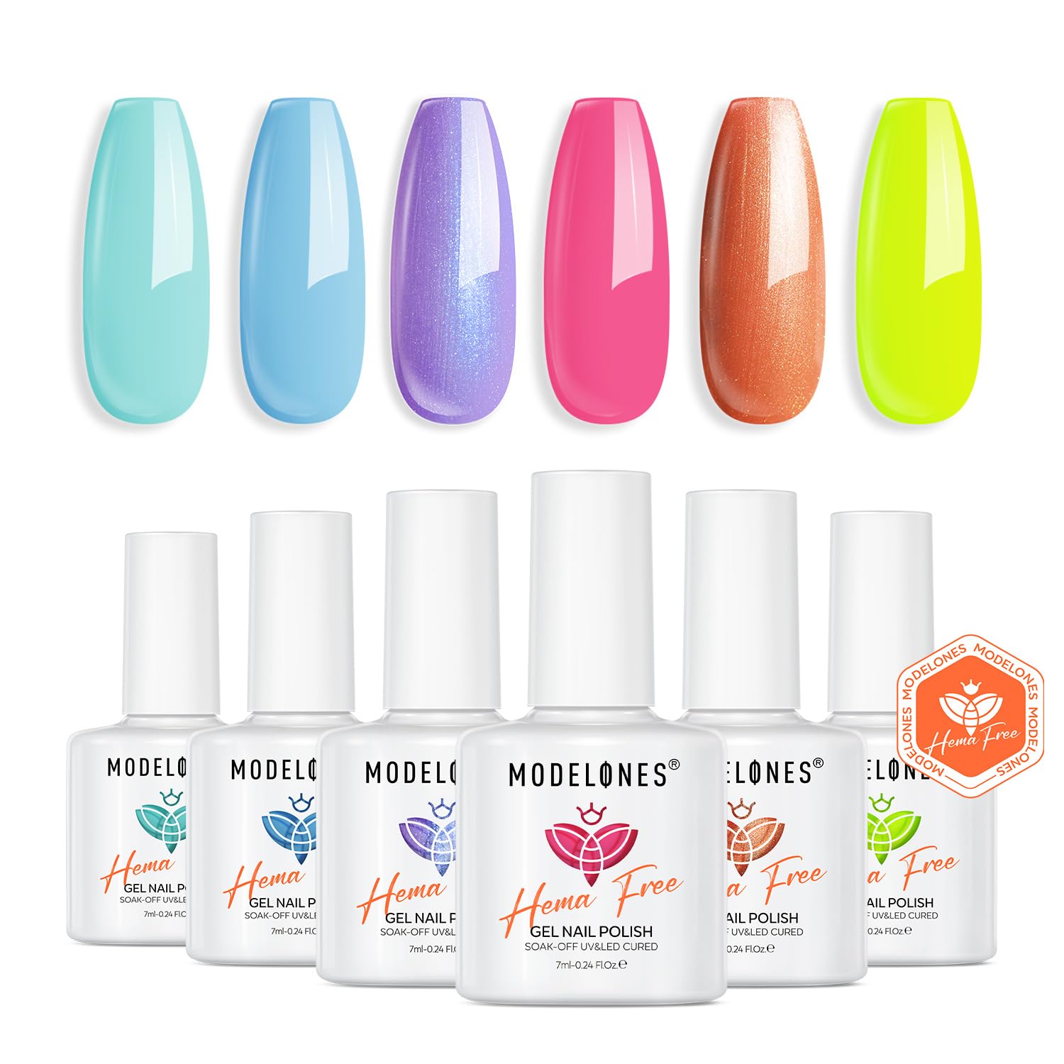 modelonesRainbow Gel Nail Polish Set, 6 Colors Summer Tint Neon Gel Polish Hot Pink Gittler Purple Bright Blue Yellow Nail Polish Soak Off Led Nail Art Manicure DIY Salon