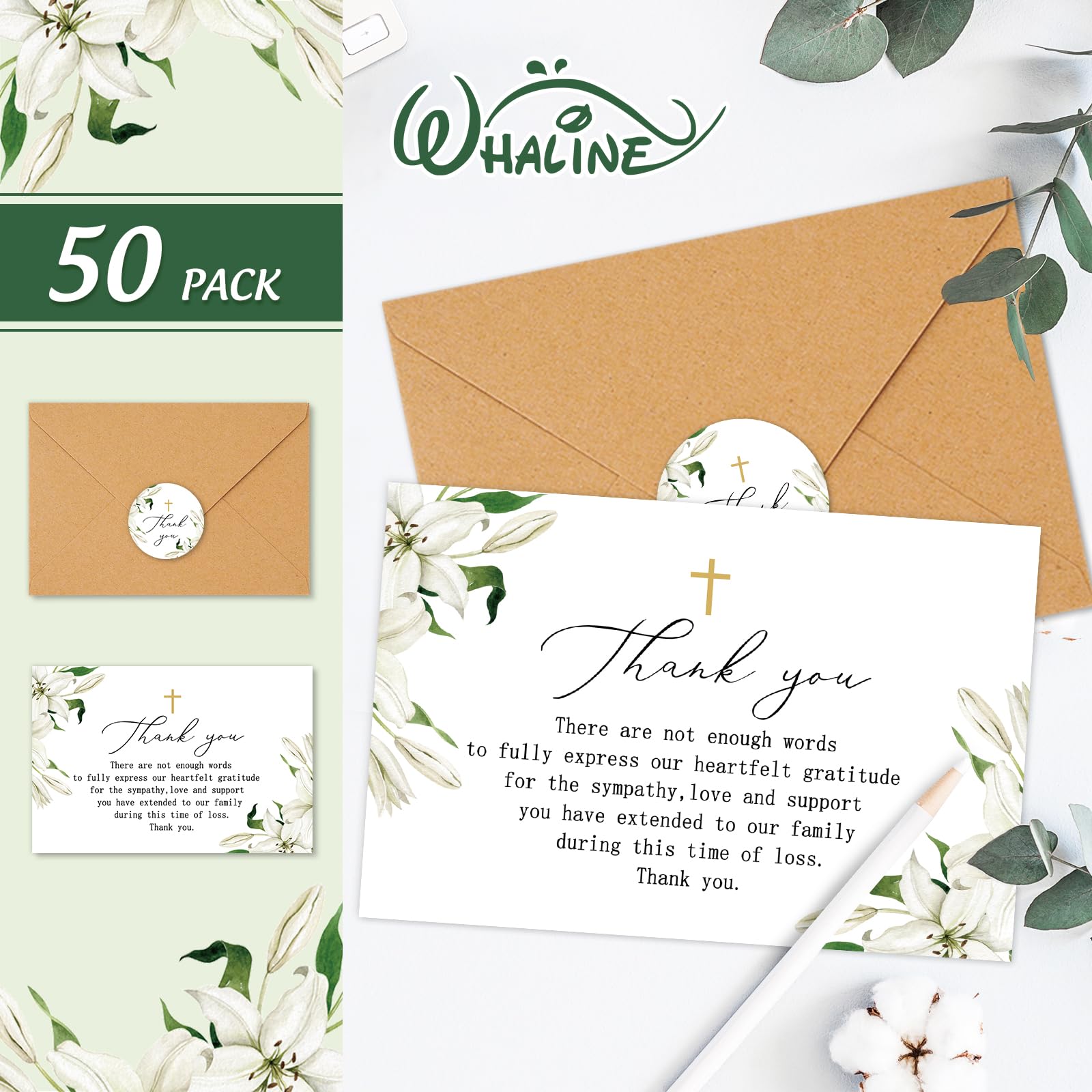 Sympathy Cards 50 Funeral Sympathy Bereavement Thank You Cards With  Envelopes Message Inside Variety Floral Wedding Thank You Cards, image size:1600x1600