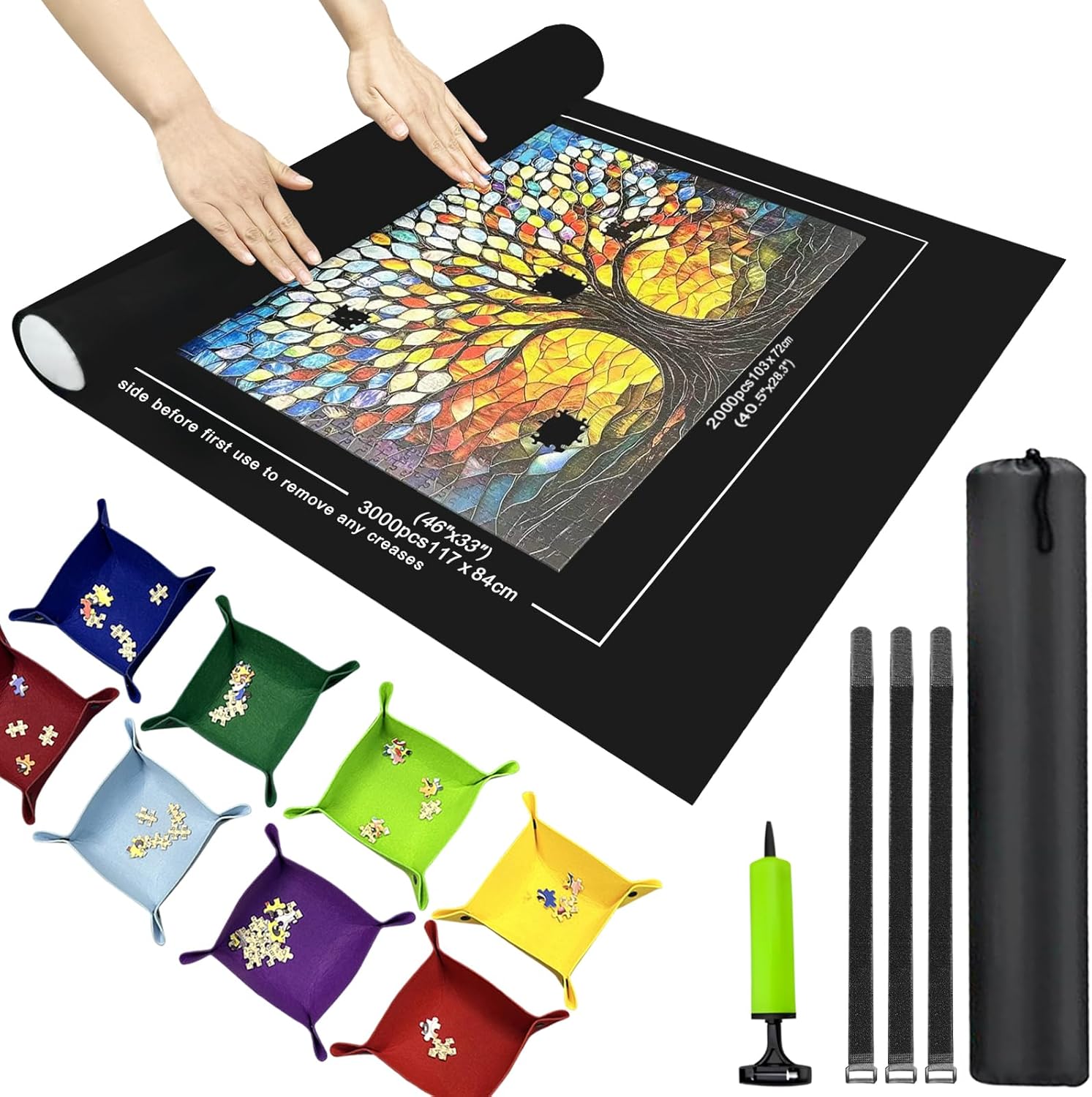 Napzy Puzzle Mat-Jigsaw Puzzles Matt Roll Up to 3000pcs Roll-up Puzzled Board Puzzling Organizers and Storage with 8PCS Jigsaws Sorting Trays, Drawstring Storages Bag Jigsawn Keeper Saver
