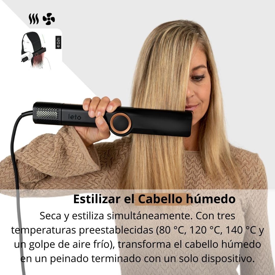 Leto Hairstrait 2-en-1 plancha de pelo profesional y Secador – Estilizado con Aire, Sin Daños por Calor, Control de Frizz, de Mojado a Seco