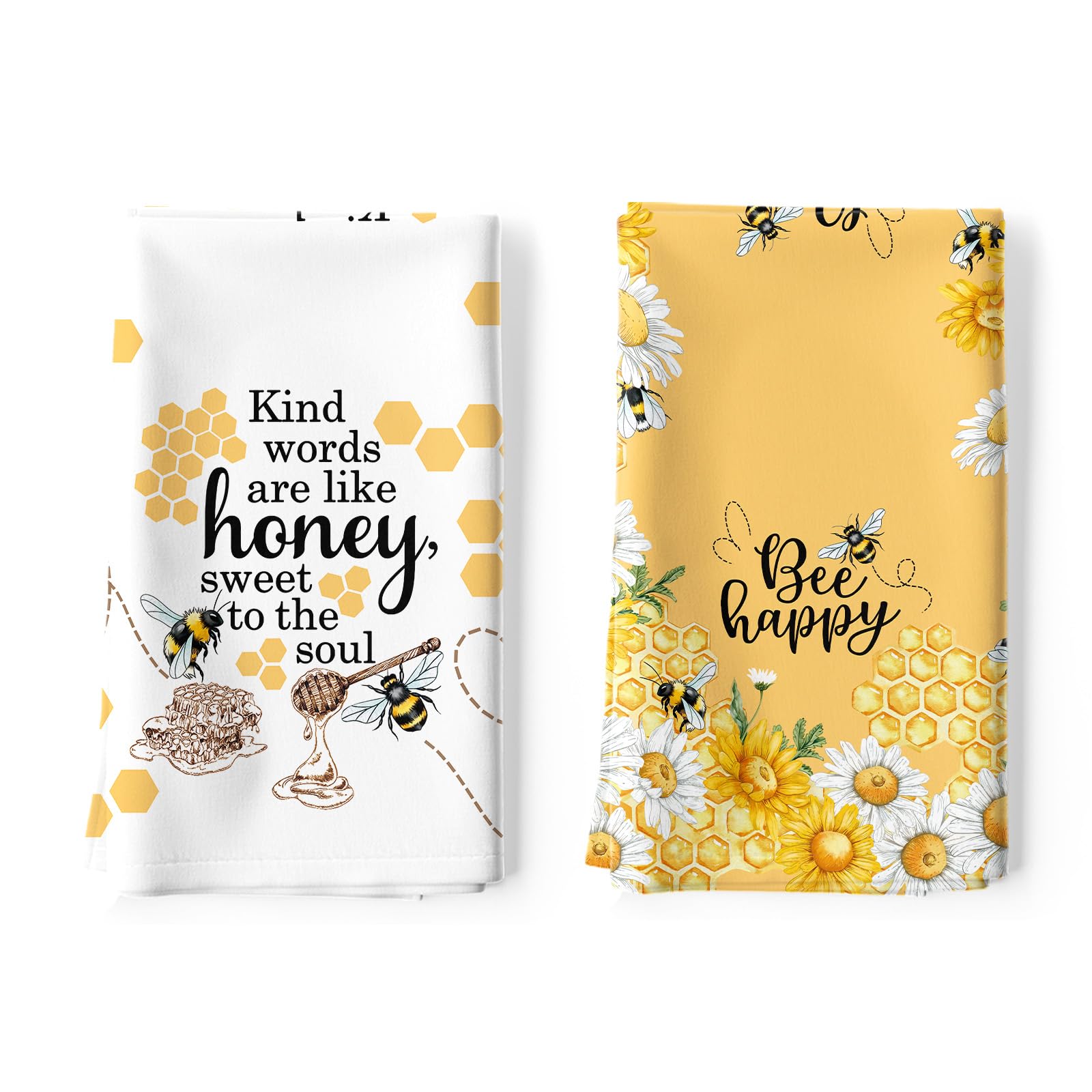 Arquiel Honey Bee Daisy Tea Towels, Cotton Kitchen Towel 48 × 70 cm, Quick Drying Dish Cloth for Party Anniversary Holiday Decoration Housewarming Gifts