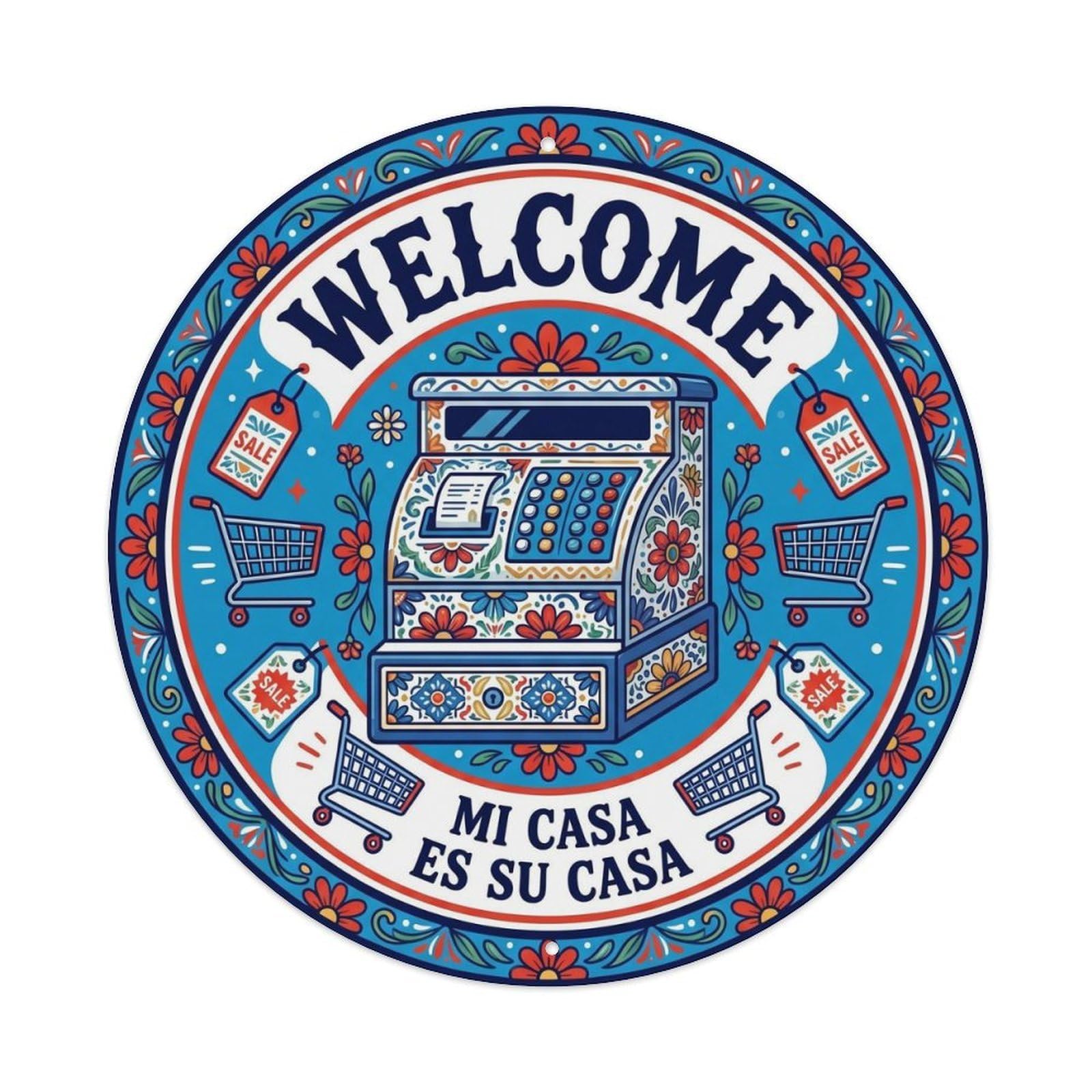 Cash Spanish Welcome Register Mi Casa Painted Ceramic Metal Tin Sign