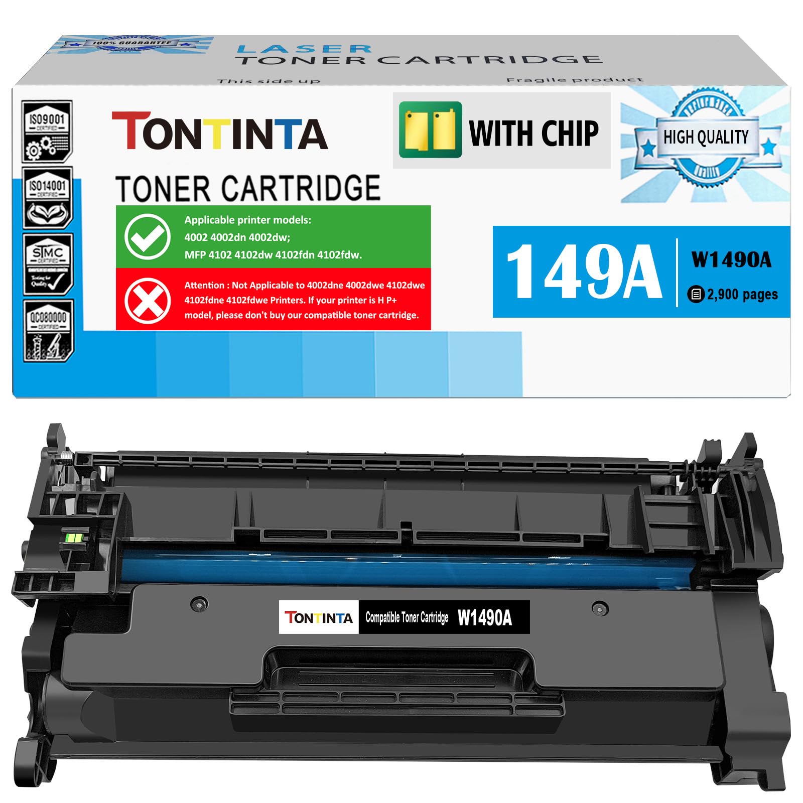 [Con chip] 149A W1490A Cartuccia Toner Compatibile Capacità Standard per 4002 4002dn 4002dw MFP 4102 4102dw 4102fdn 4102fdw Stampante, Non compatibile con le stampanti che hanno un suffisso "e"