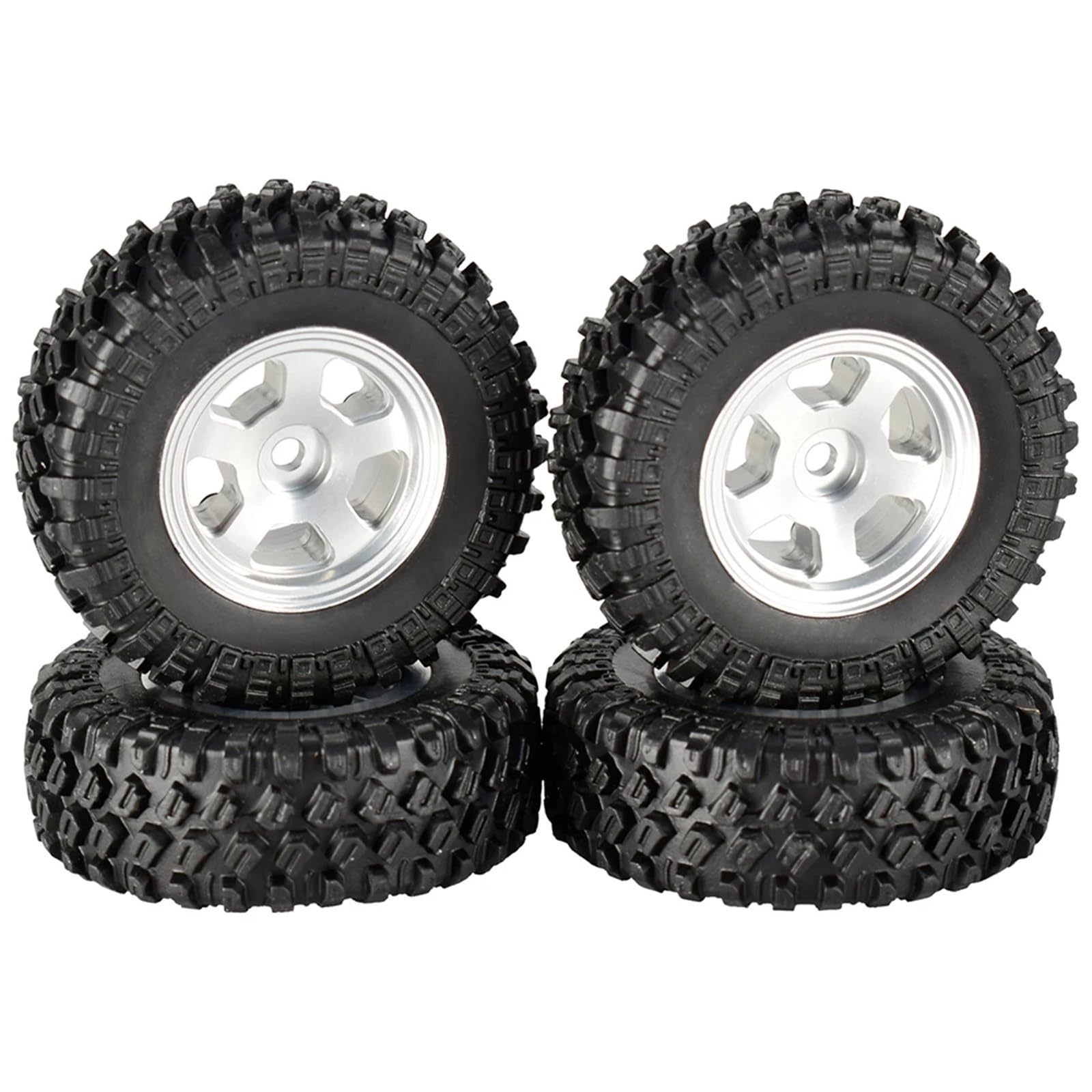 RC Pneus Jante Compatible avec Axial pour SCX24 90081 pour RGT, Roues 49x18mm, Jantes À Billes Métalliques, Pneus en Caoutchouc pour Voiture sur Chenilles 1/24 RC, Pièce Mise À Niveau