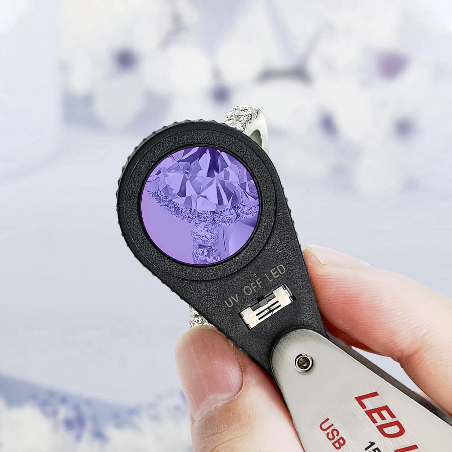 15X Jewelers Loupe with LED & UV Light - Rechargeable Pocket Loupe Magnifier and 10X Rechargeable Jewelers Loupe with LED Light and 9pcs Measuring Reticle Scales