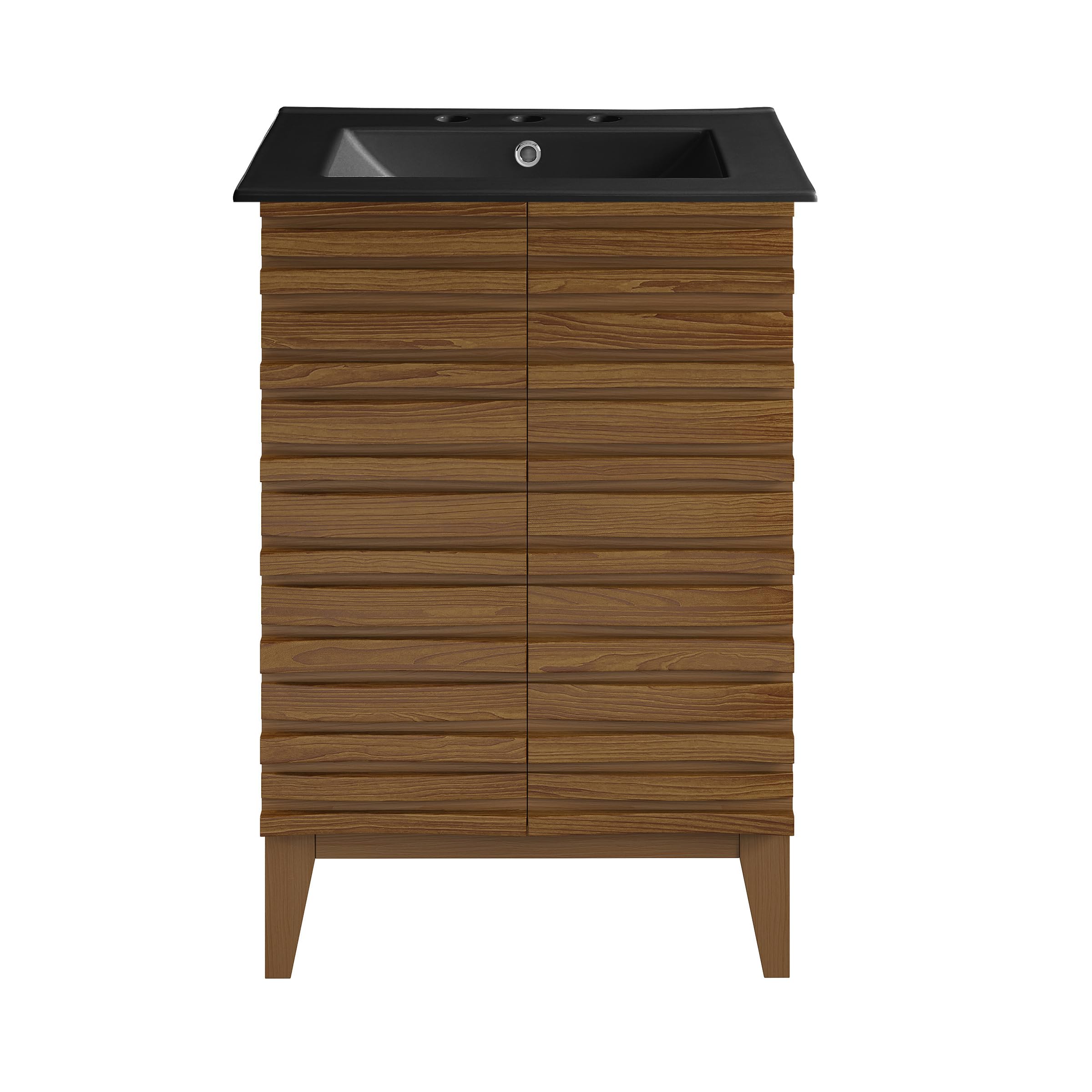Swiss Madison Cascade 24 in. Brown Oak Bathroom Vanity with Black, 3-Hole Ceramic Sink Top