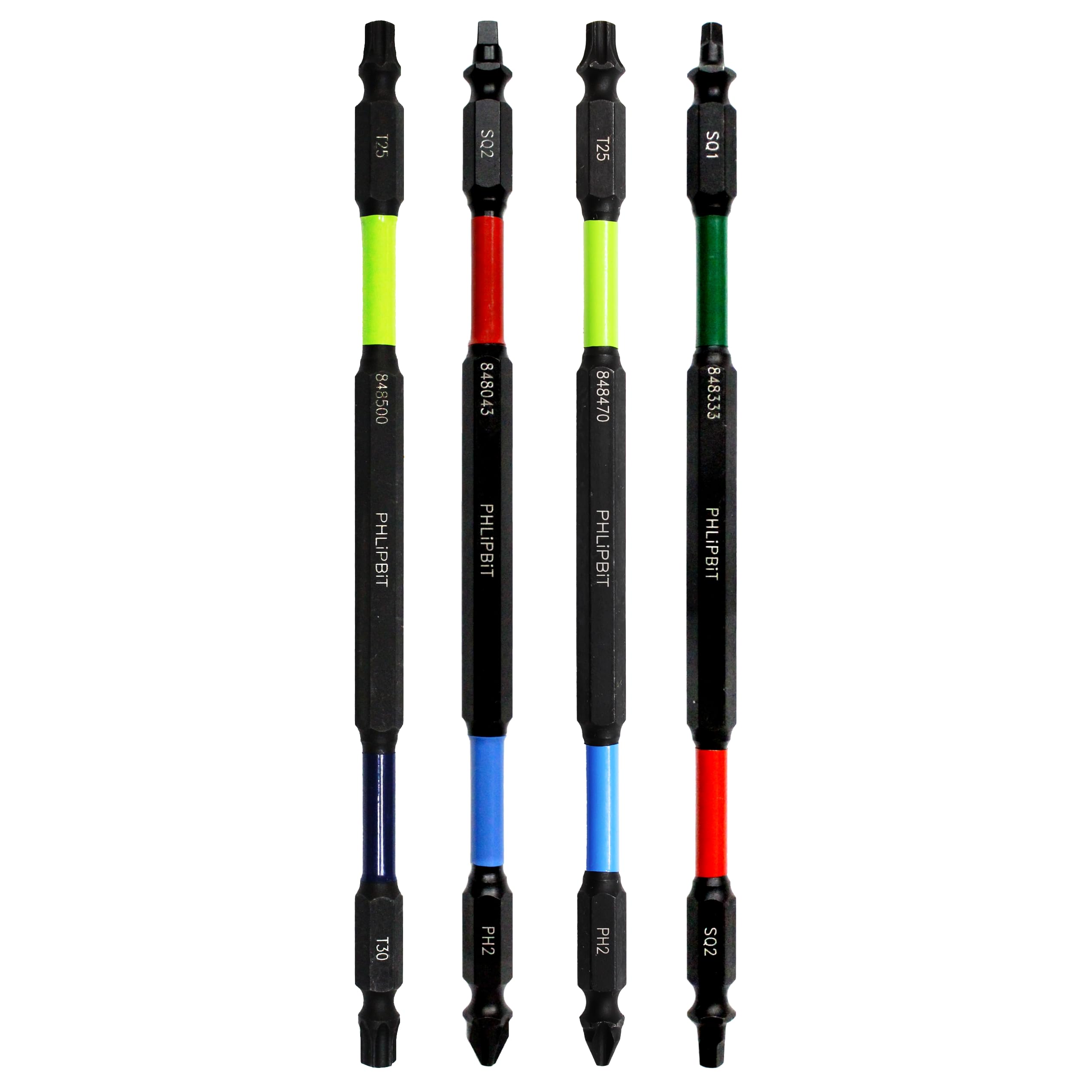 PHLiPBiT PiK4 - MY CHOICE, PiK Any 4 x 6 INCH Double End+Double Duty+Double Life 1/4" Hex IMPACT BiTs - Phillips/Square(Rob)/Torx(Star) GRK, 8 Drive