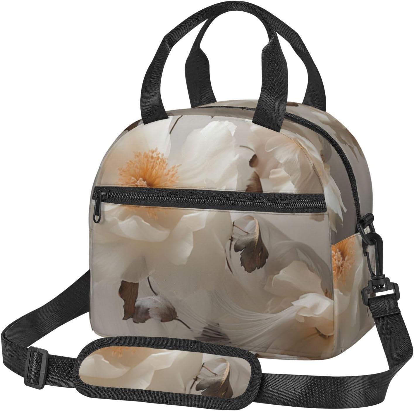 Floral Graphite Print Reusable Lunch Bag Insulated Lunch Boxes for Office Work Picnic Tote Bag Adjustable