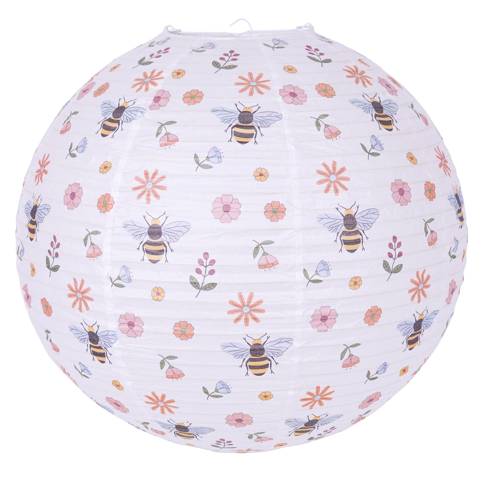 Paper Lampshade Hanging Light Shade 40cm, Premium Oriental Ribbed Japanese Lantern Ceiling Fixture with Bees & Floral Patterns, Durable Metal Frame with Extra Ribbing Perfect for Home Lighting