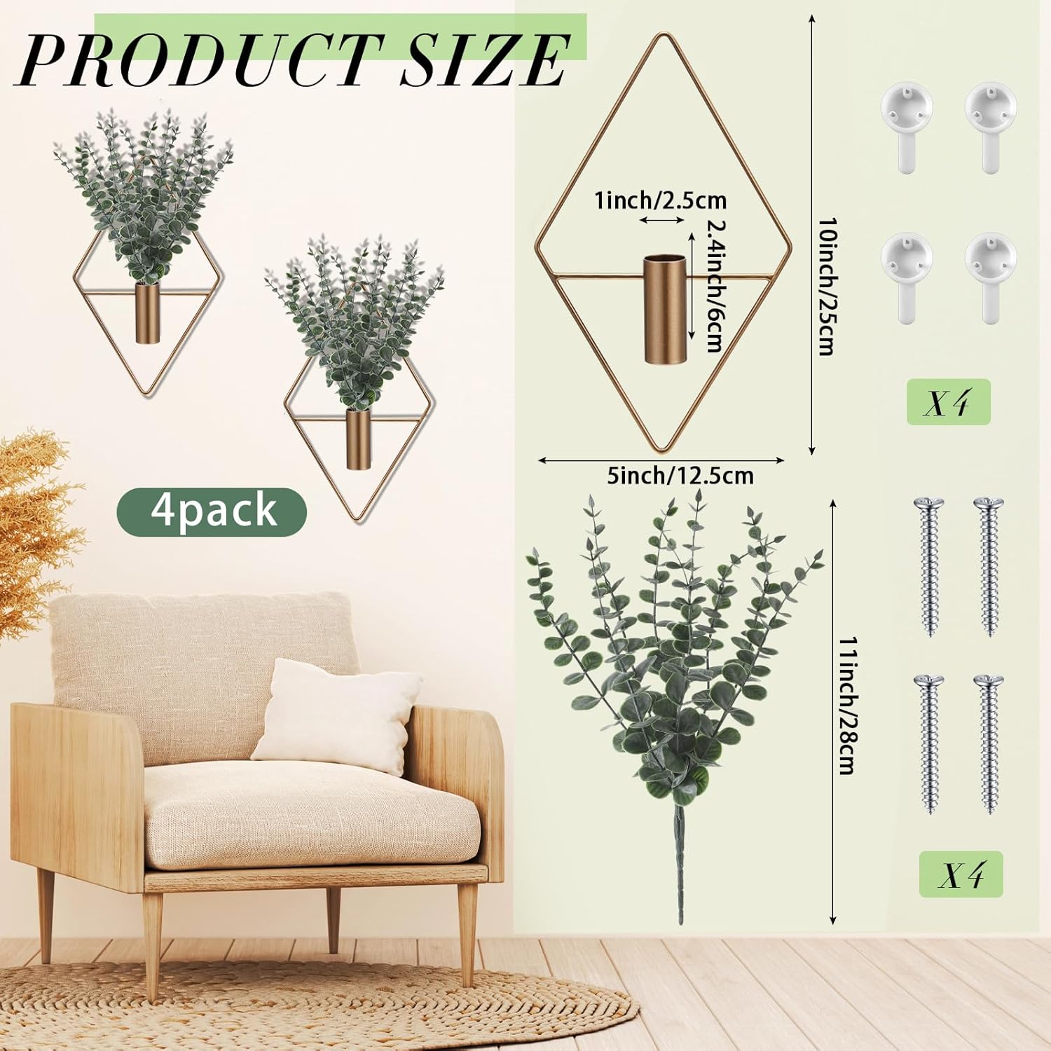 Hanging Planters with Artificial Eucalyptus view 3