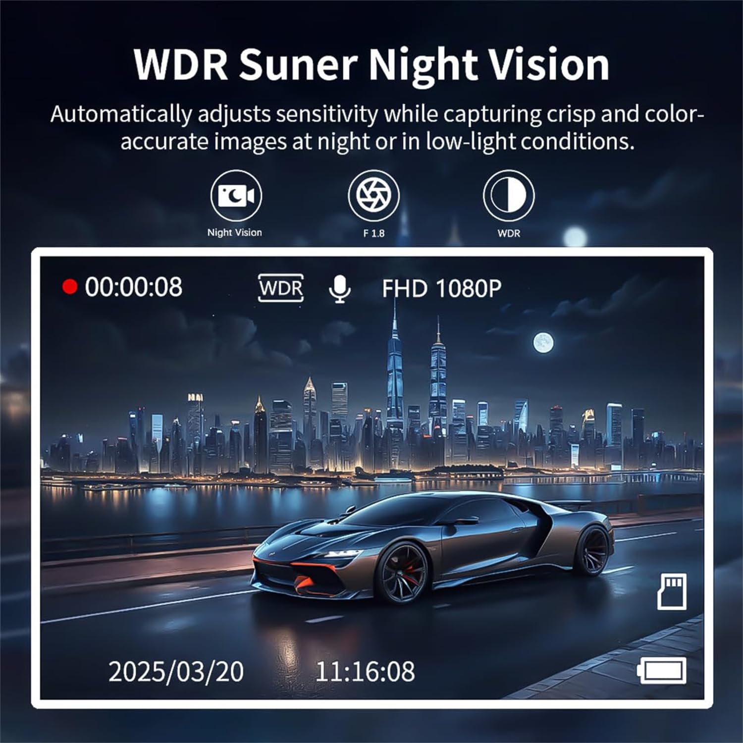 Grabadora de video DVR WiFi de 4 canales para coche de 360° con tarjeta de 32 GB, 1080P FHD vista de 360 grados, cámara frontal y trasera, control de aplicación, monitoreo de estacionamiento