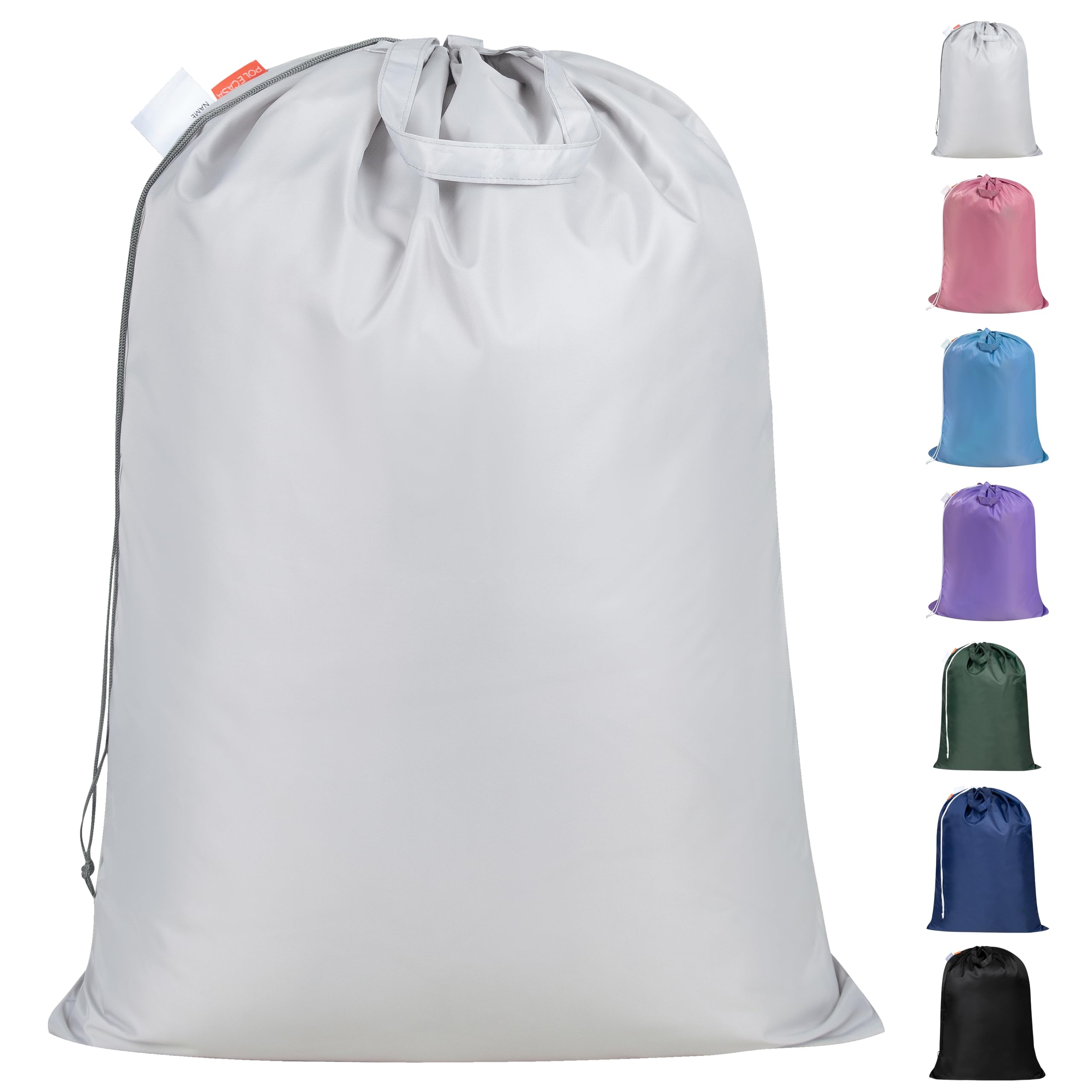 Polecasa Heavy Duty Laundry bag, 28 x36 inches Large Laundry Bag with 130gsm Tear Resistant Fabric and Handles, Durable Clothes Drawstring Bag for Laundry Hamper, College, Dorm, Travel, Silver
