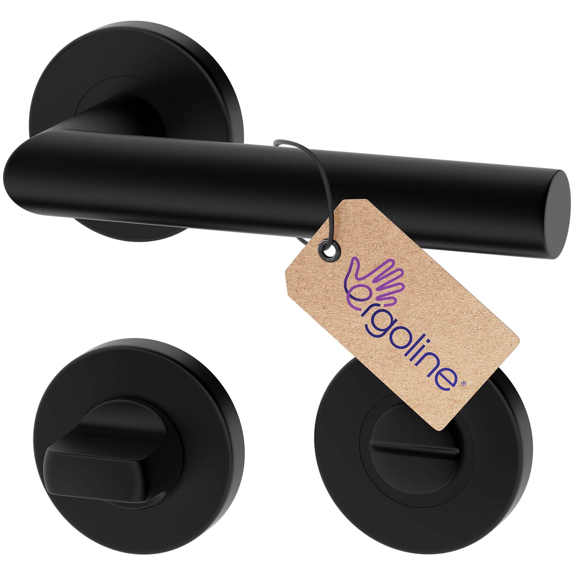 ERGO line LUCA Poignée de porte d'intérieur, noire, pour les portes de salle de bains, paire de poignées de porte sur rosaces rondes, noire mate, garnitures de porte, poignée
