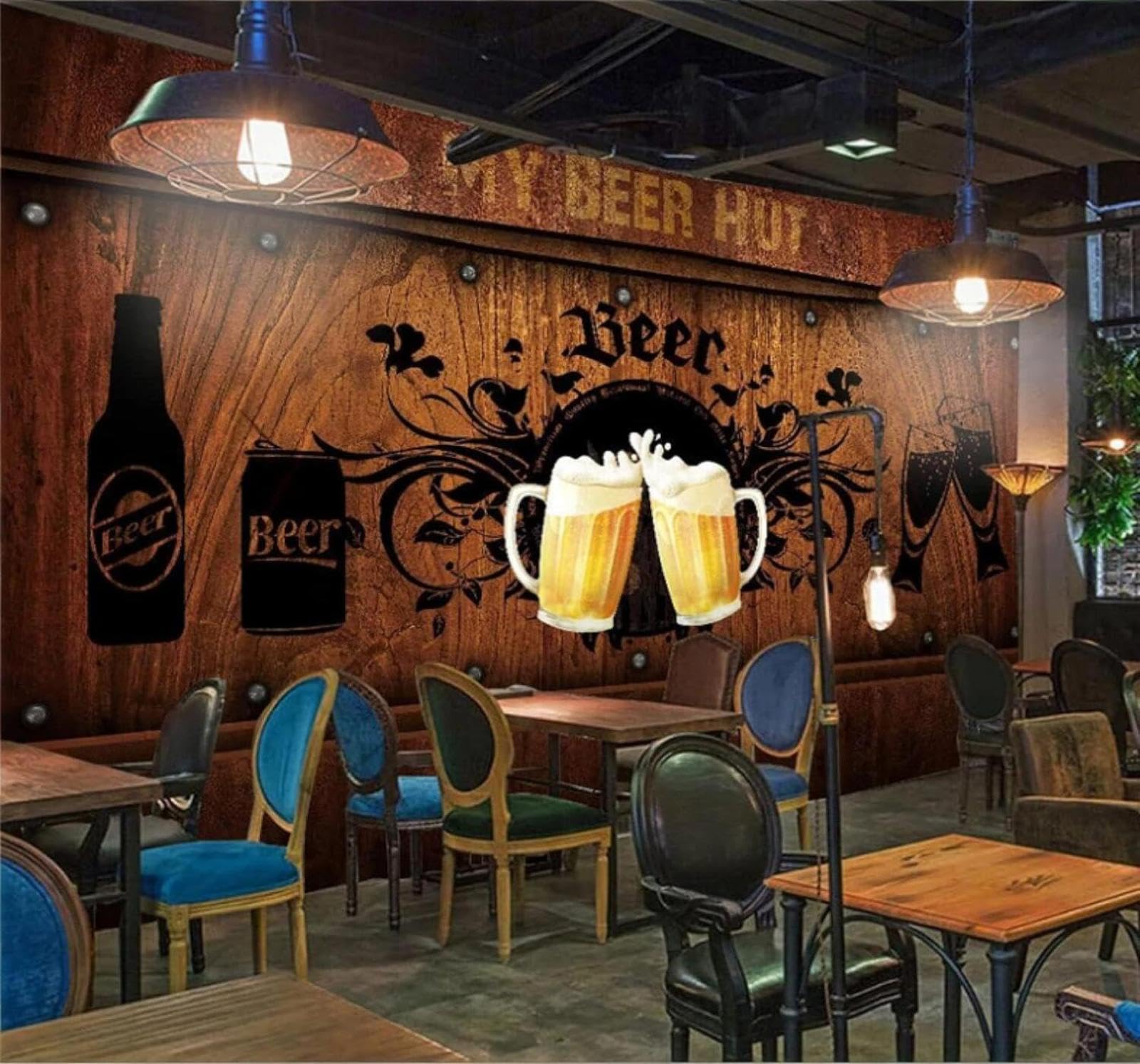XLMING Vintage Wooden Panelling Beer Restaurant Bar 3D Wallpaper Luxury Home Dining Decor Paste Sofa Living Room The Wall for Bedroom Mural-400cm×280cm