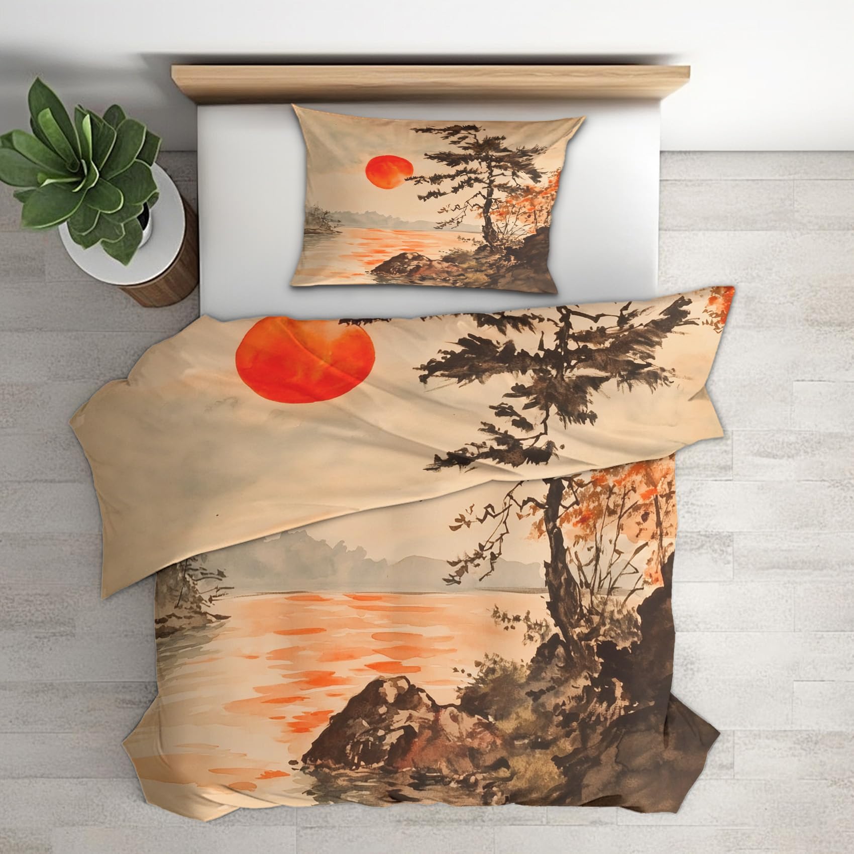 Generisch Bettwäsche Japanisch 140x200, Asiatisch Japan Landschaft Motiv Wendebettwäsche & Deko, Weiche Microfaser Bettbezug mit Reißverschluss und 1 Kissenbezug 70x90, 2tlg - ASD6915