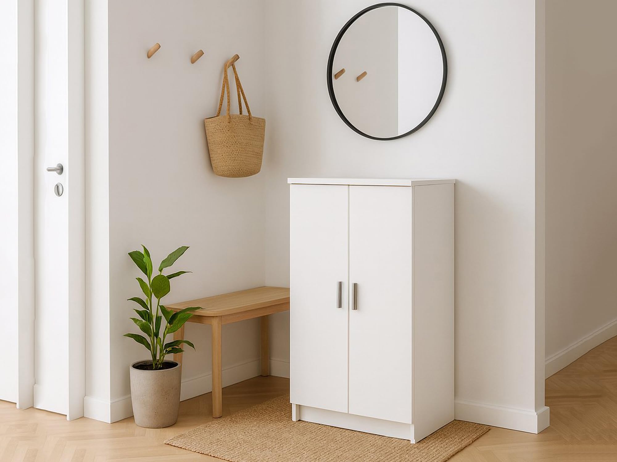 Dmora - Armadio Multiuso 2 Ante Tarn, Mobile Multifunzionale, Mobiletto scarpiera, Guardaroba Porta Scarpe, 55x35 h108 cm, Bianco Opaco