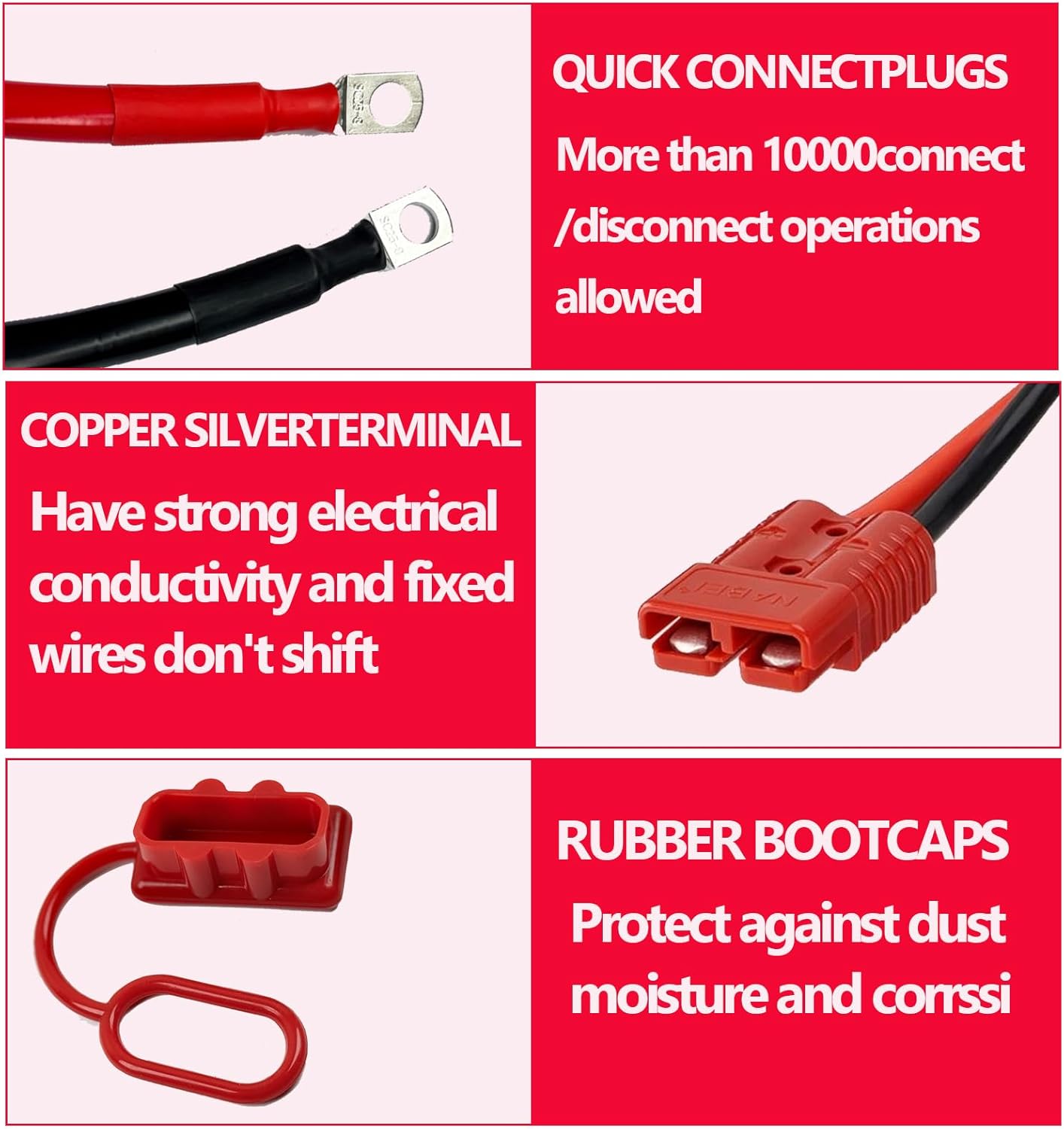 Quick Disconnect Winch Power Cable,24 FT 4 Gauge 4 AWG, Heavy Duty Quick Disconnect Cables with Quick Connect Plugs, for a Wide Range of Winching Applications