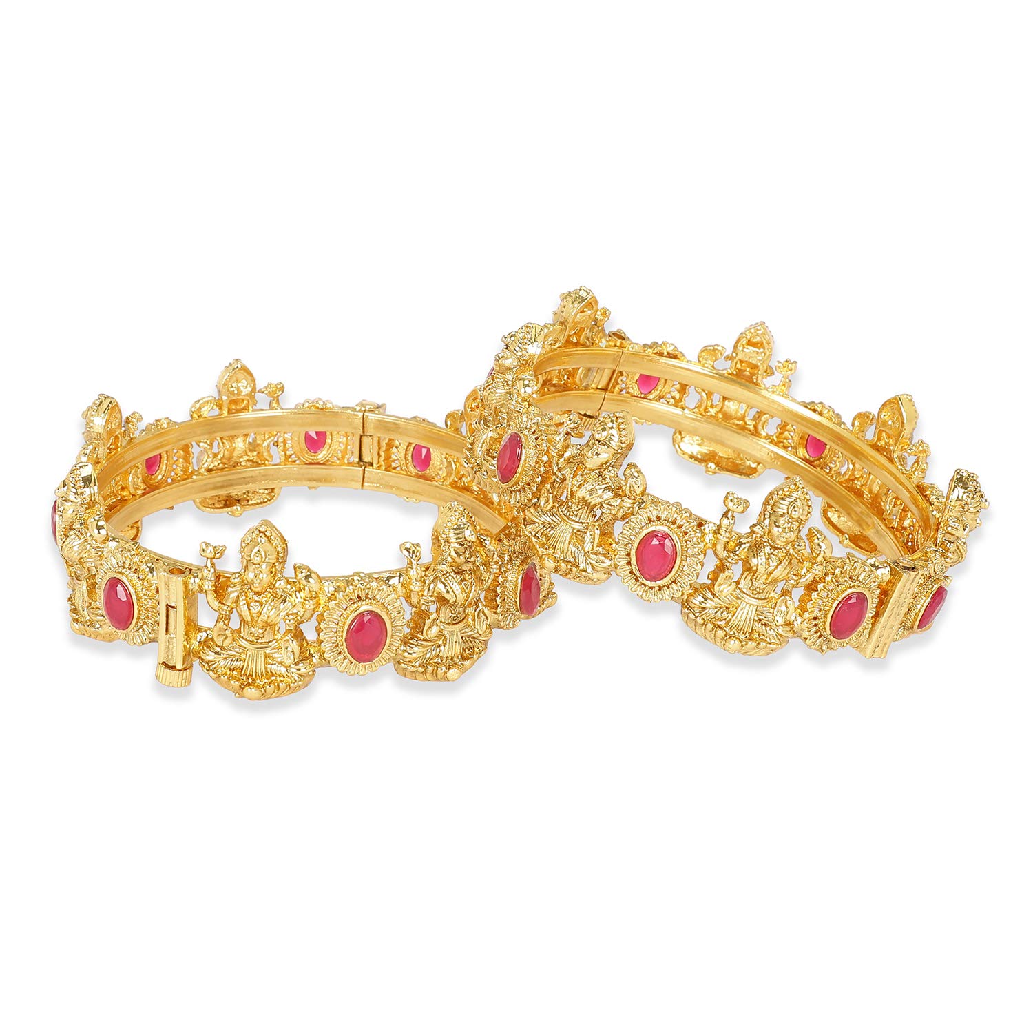 ACCESSHER Red Color Laxmi Bangles With Ruby Stone set of 2 for women and girls | Temple Jewellery | Bridal Jewellery | (B07NYQGYV3) Amazon Price History, Amazon Price Tracker