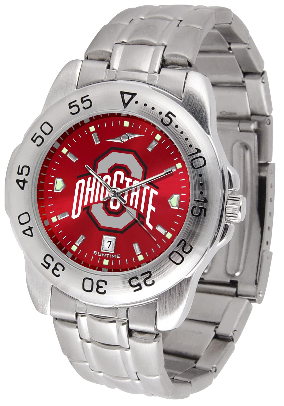 SunTime Men's NCAA Team Sport Watch, 20mm Stainless Steel Strap, Reflective Shiny Dial with Date