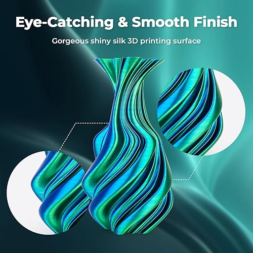Miniatura 3 de AMOLEN Filamento PLA de seda para impresora 3D, filamento PLA de doble color azul y verde de 0.069 pulgadas, filamento PLA de coextrusión brillante,
