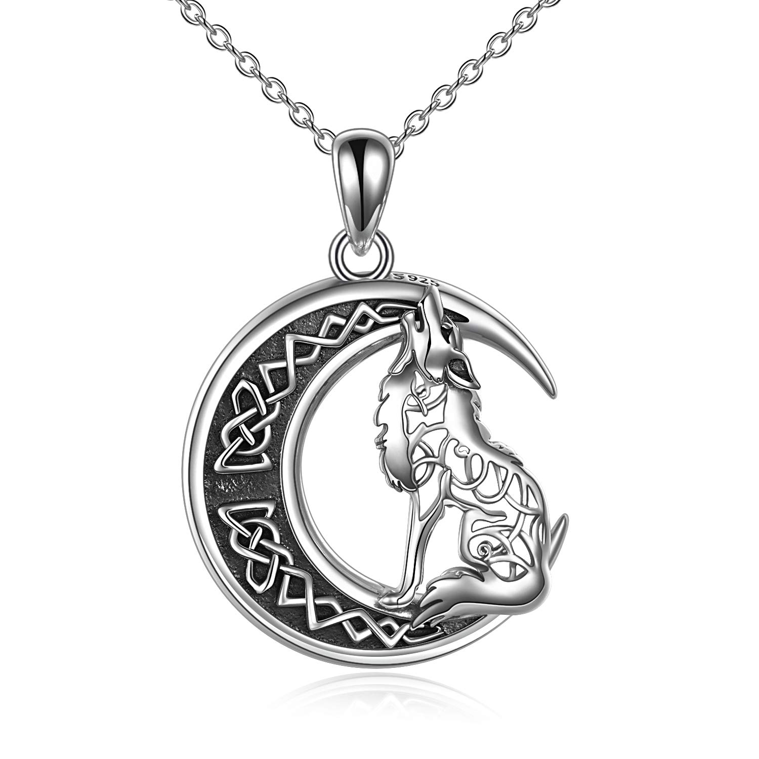 YFN Lupo Collana Argento Sterling Ciondolo Nodo Celtico Luna Lupo Gioielli Regalo per Uomini Donne Ragazze