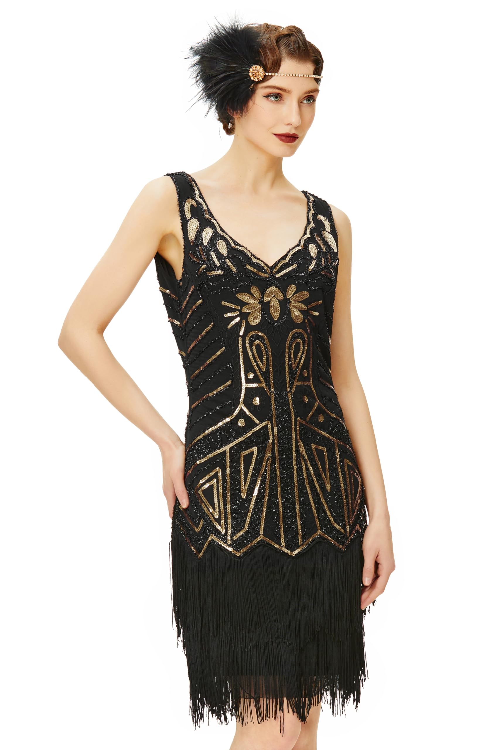 BABEYOND Flapper Dresses V Neck Dress Cocktail Dress Femme