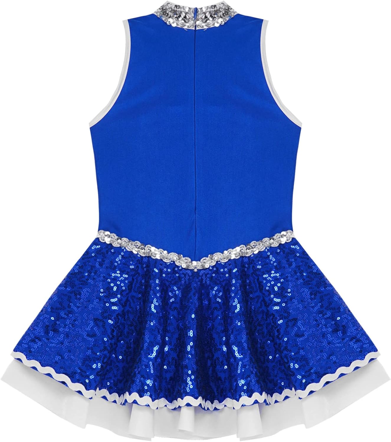 JEATHA Kids Girls Sparkly Sequins Cheerleading Dance Dress Sleeveless Mock Neck Figure Skating Leotard Dress