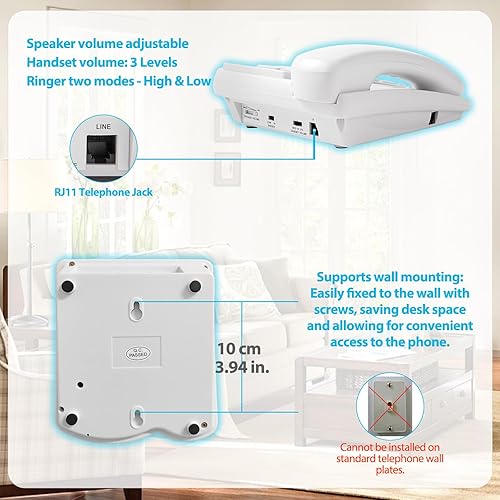 Miniatura 5 de Teléfono de botón grande para personas mayores, teléfonos fijos con identificación de llamadas para el hogar, teléfono de número grande para