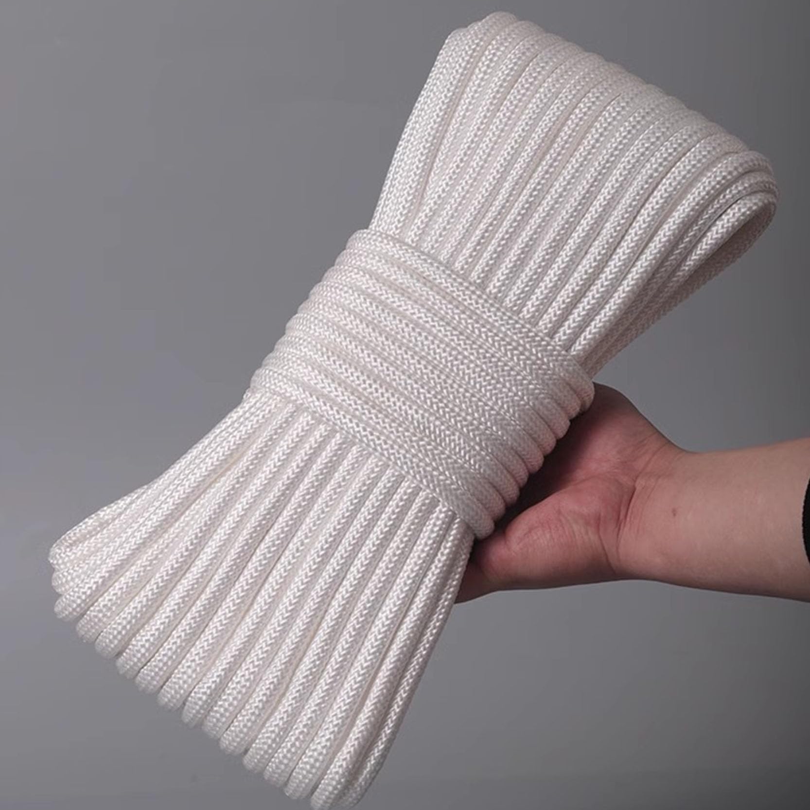 WABMJGW Corda Multiuso 50m,Corda Di Legatura In Poliestere 3~10mm,Corda Per Asta Della Bandiera Resistente All'Usura, Resistente Al Sole,Corde Di Legatura, Corda Da Giardino,White-8 Mm - Foto 9