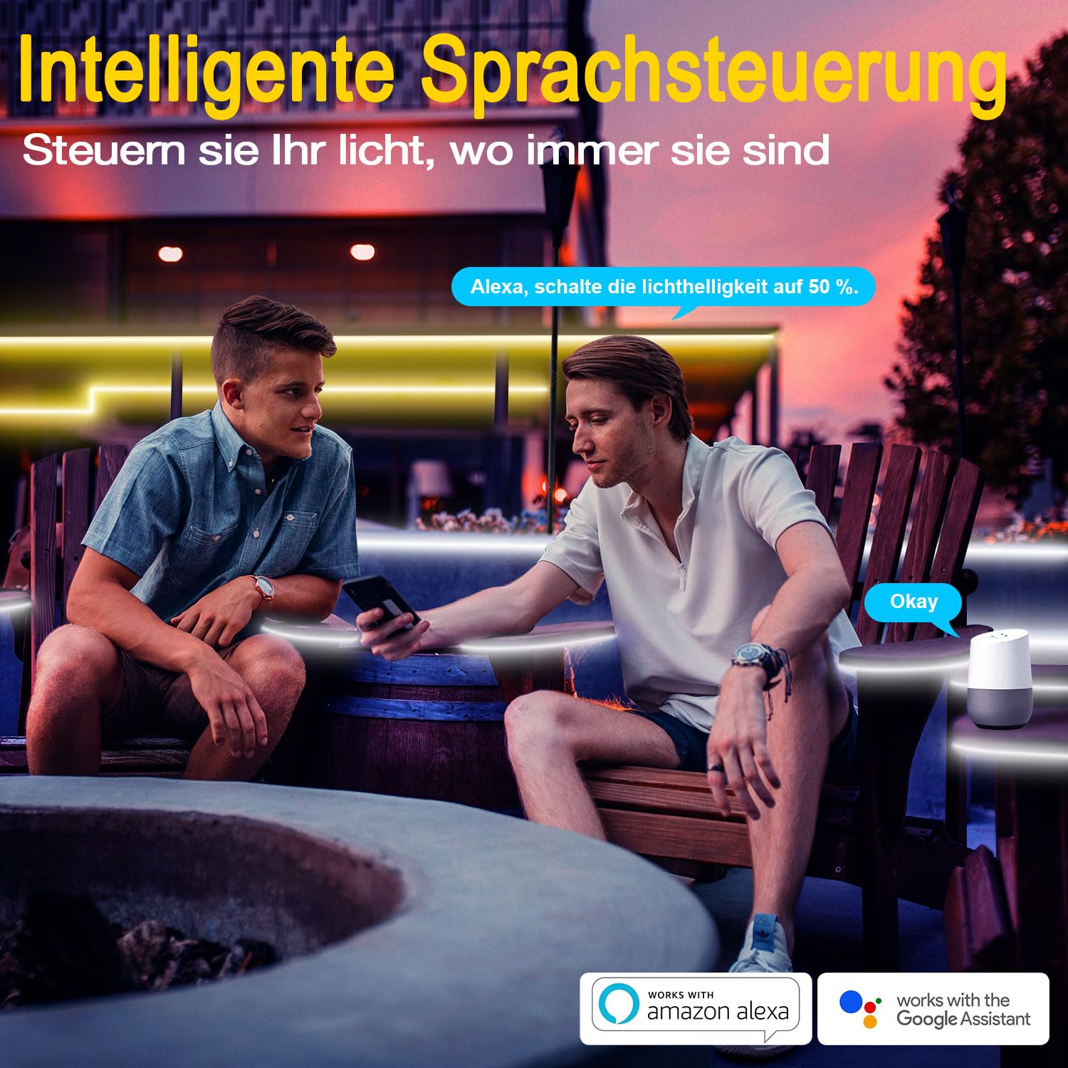 LED Streifen Aussenbereich,Warmweiss bis Kaltweiß Dimmbar, Outdoor Led Strip Alexa Kompatibel WiFi App & Fernbedienung, 24V LED Streifen IP67 Wasserdicht band Selbstklebend für Küche, Terrassen (30m)