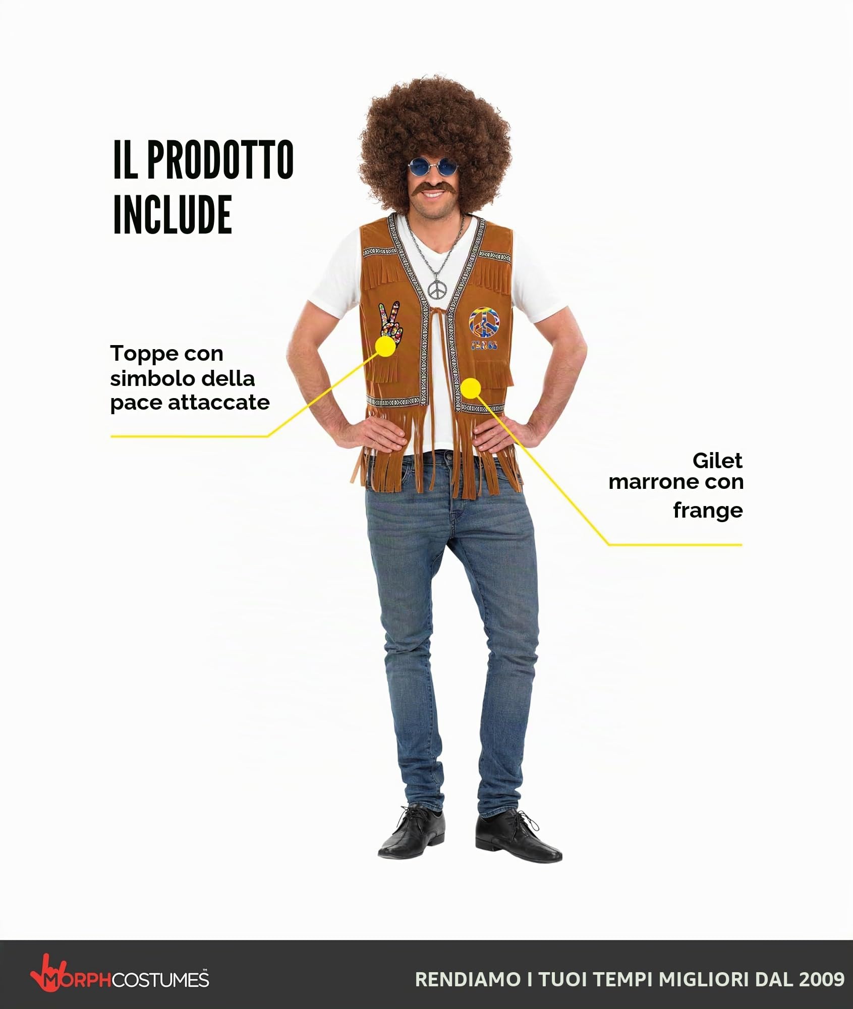 Fun Shack Gilet Hippie Uomo, Gilet Frange Hippie, Gilet Frange Anni 70, Gilet Con Frange Hippie, Costume Hippie Uomo, Costume Carnevale Hippie